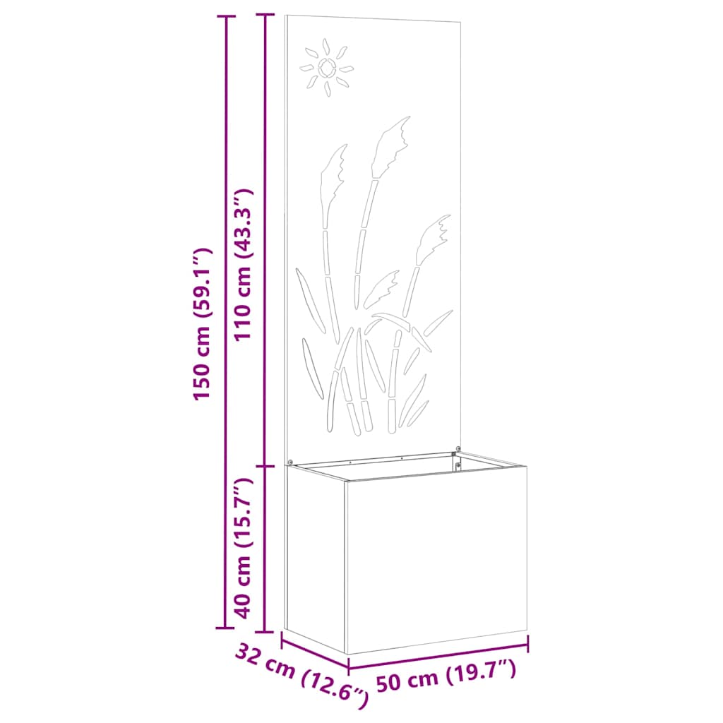 Schermo per privacy in giardino Ruggine 50 x 32 x 150 cm