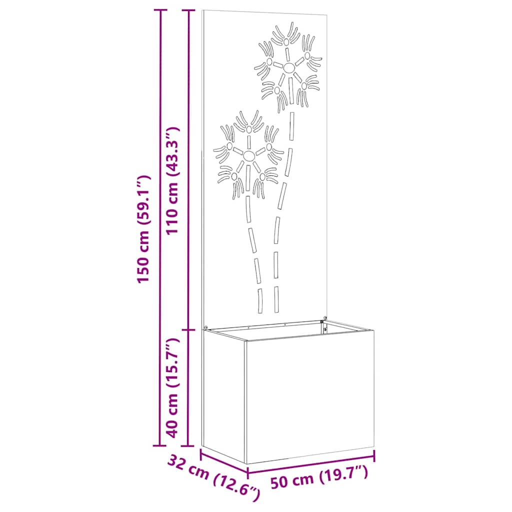 Schermo per privacy in giardino Ruggine 50 x 32 x 150 cm