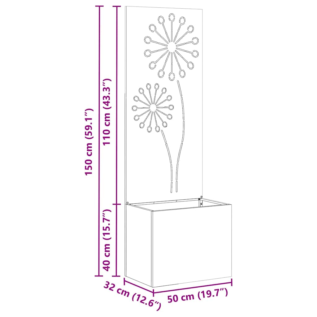 Schermo per privacy in giardino Ruggine 50 x 32 x 150 cm