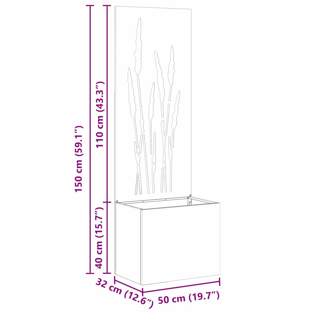 Schermo per privacy in giardino Ruggine 50 x 32 x 150 cm