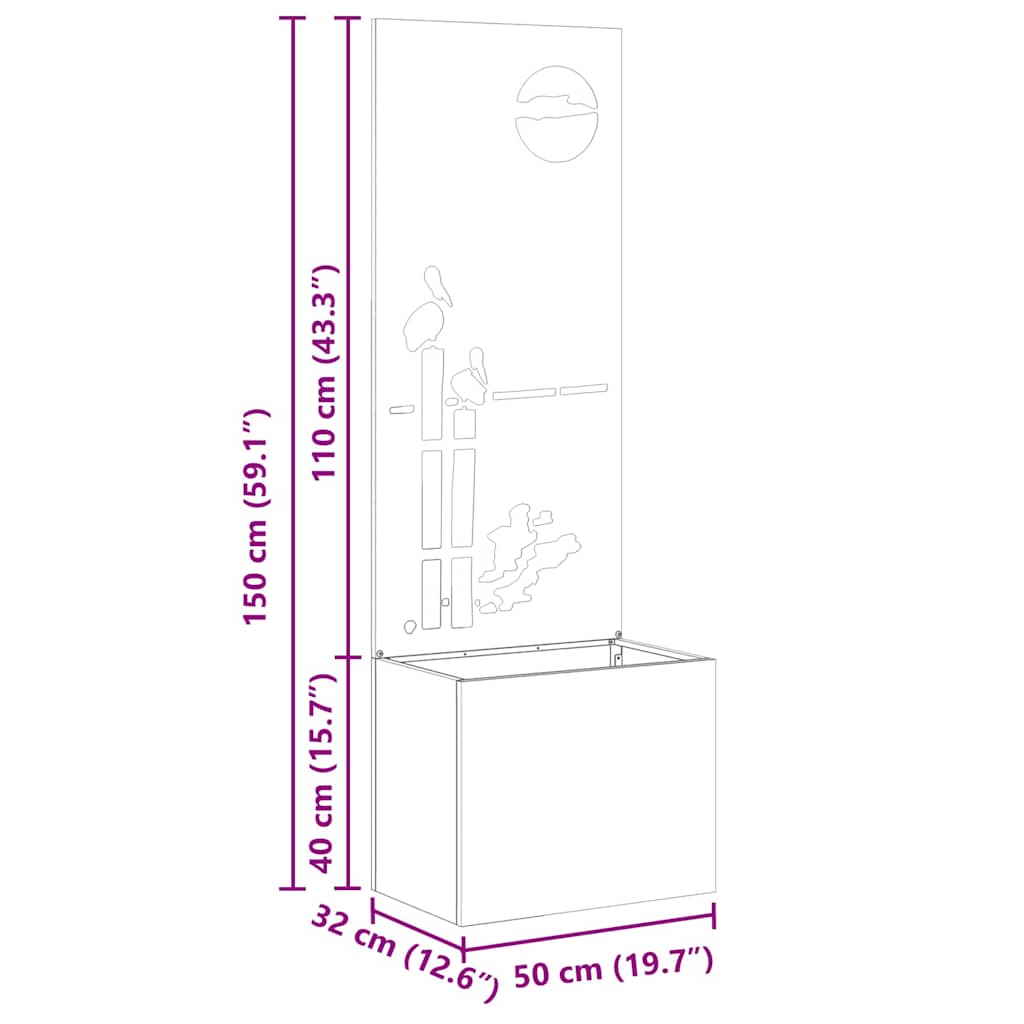 Schermo per privacy in giardino Ruggine 50 x 32 x 150 cm