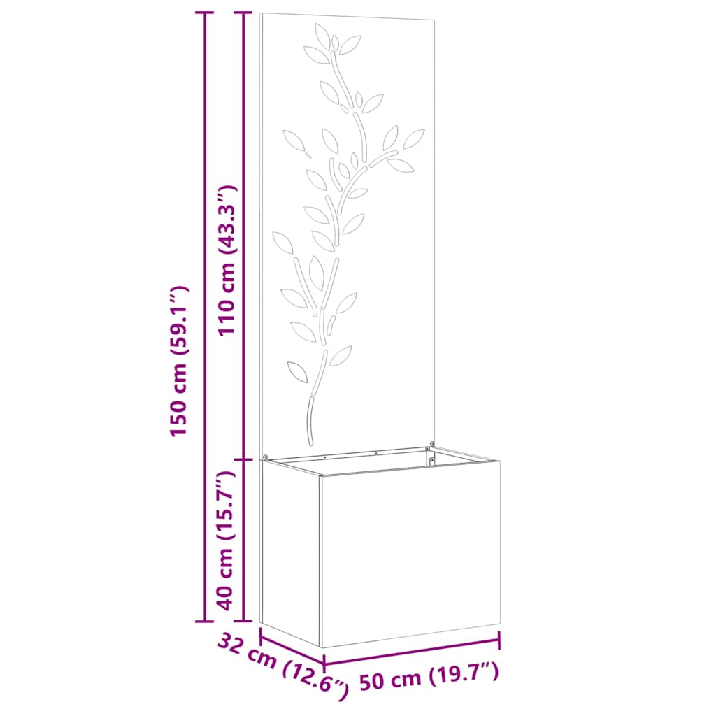 Schermo per privacy in giardino Ruggine 50 x 32 x 150 cm