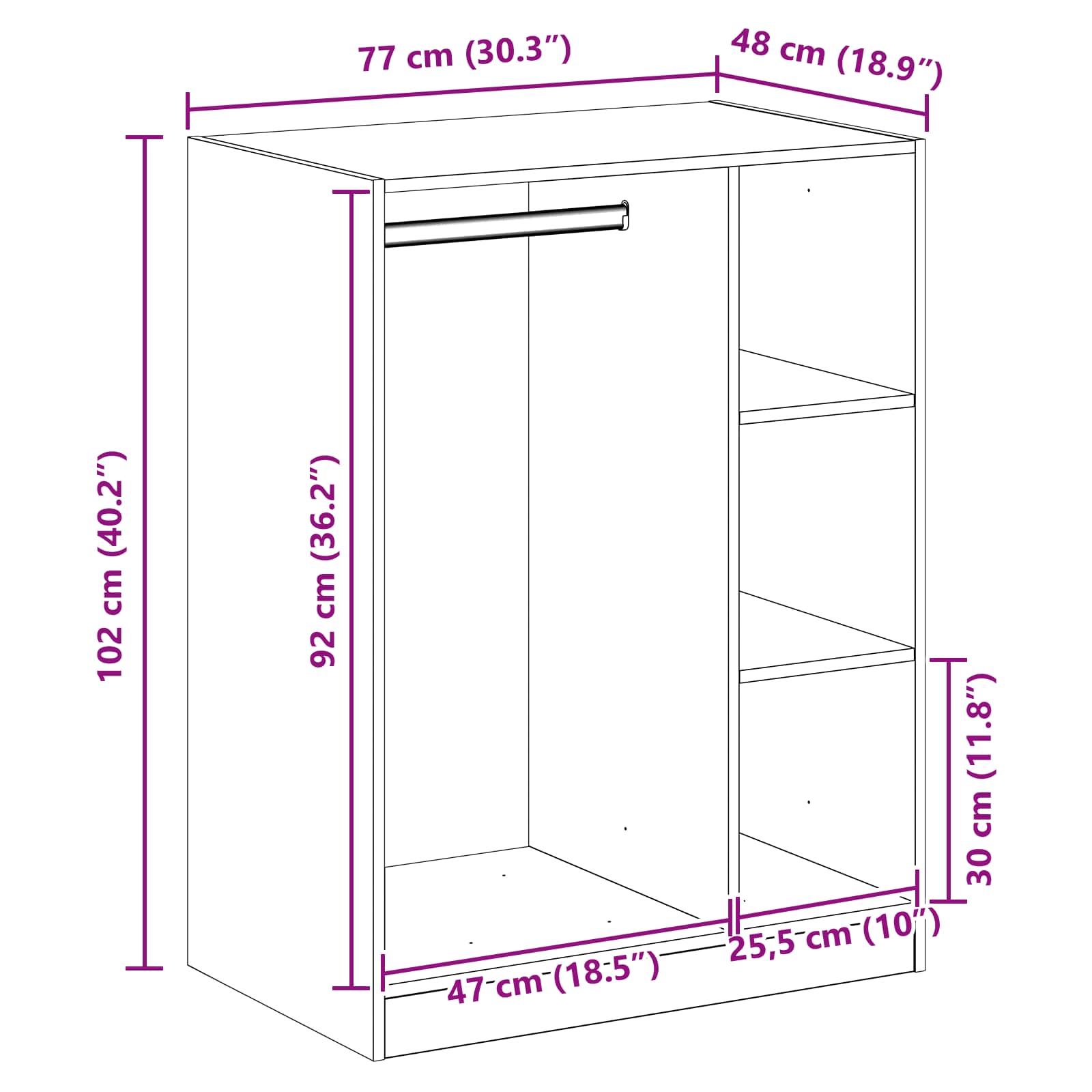 Guardaroba Rovere Artigianale 77 x 48 x 102 cm