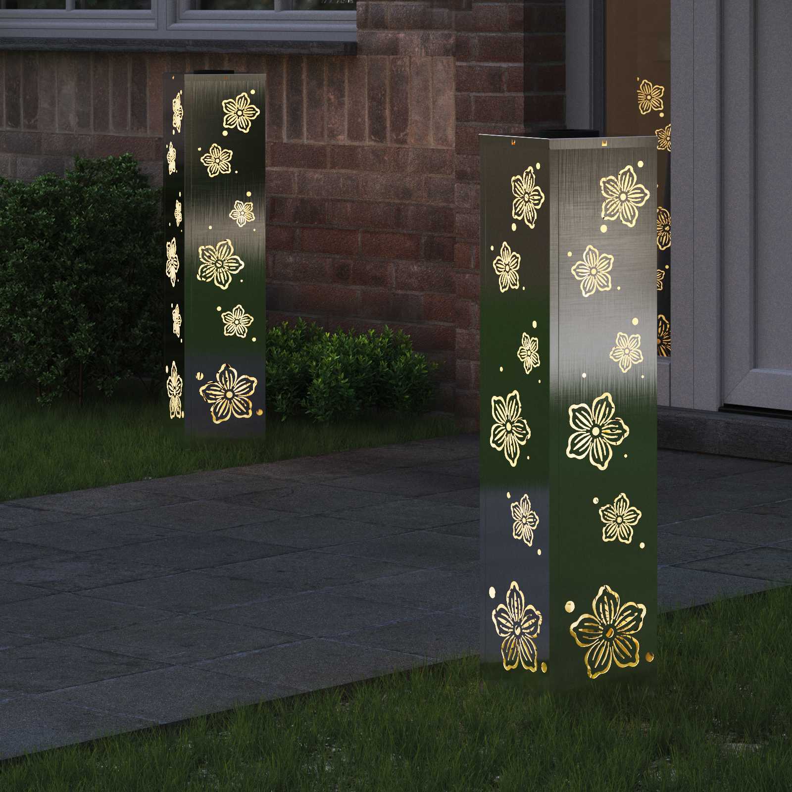 Faro LED solare per sentieri 2 pz Bianco caldo 18 x 18 x 80 cm