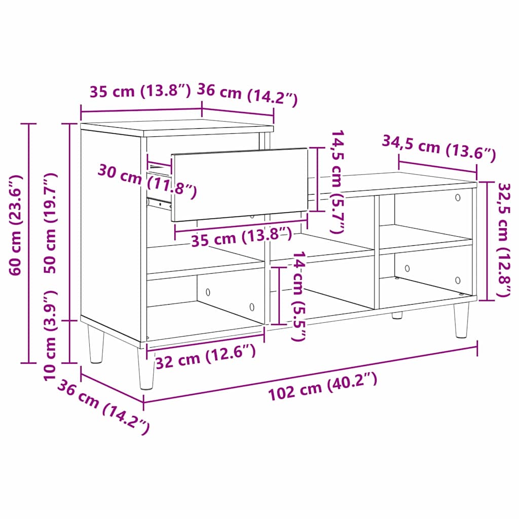 Mobile per scarpe 102 x 36 x 60 cm Legno ingegnerizzato