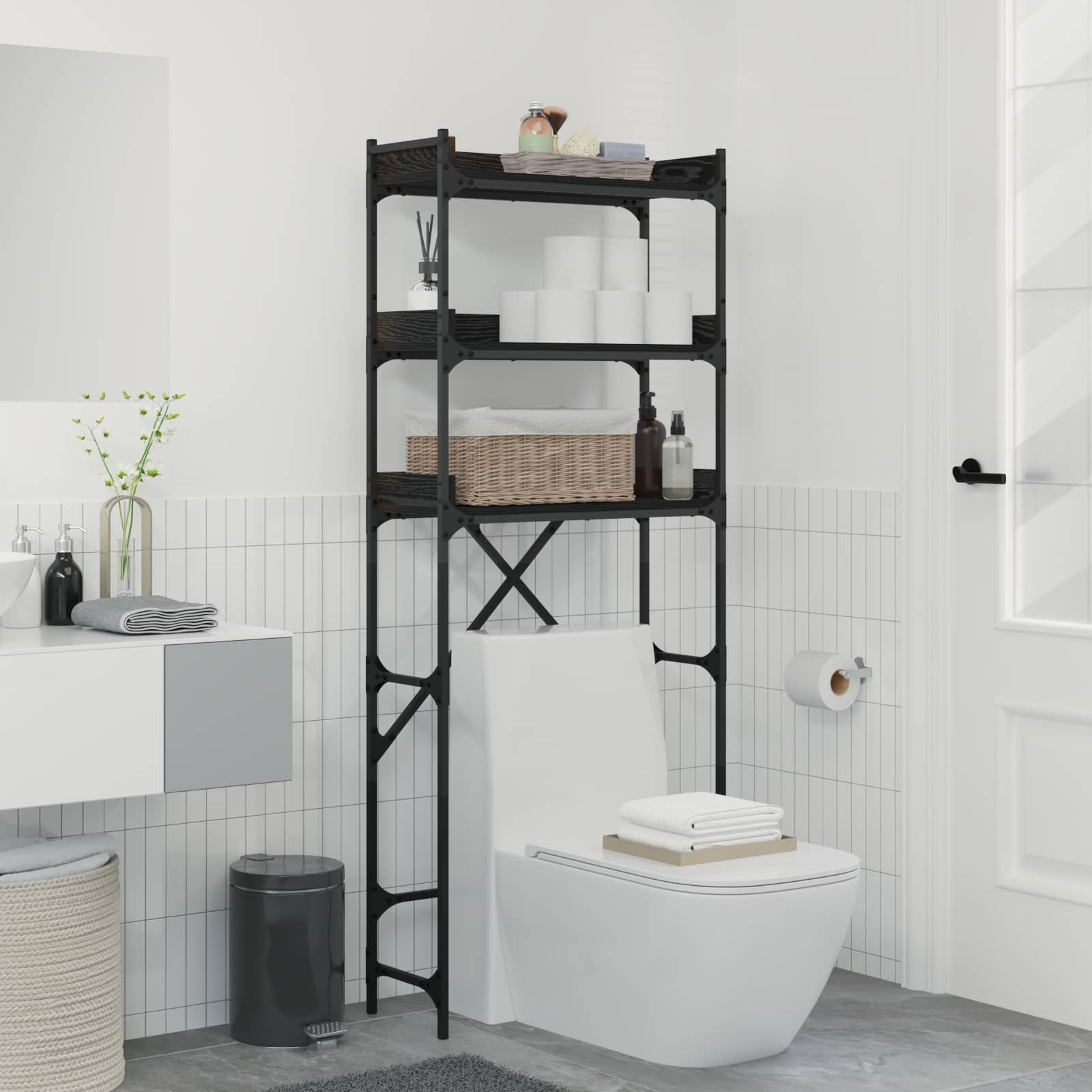 Mensola per lavatrice Rovere Nero 67 x 25 x 163 cm