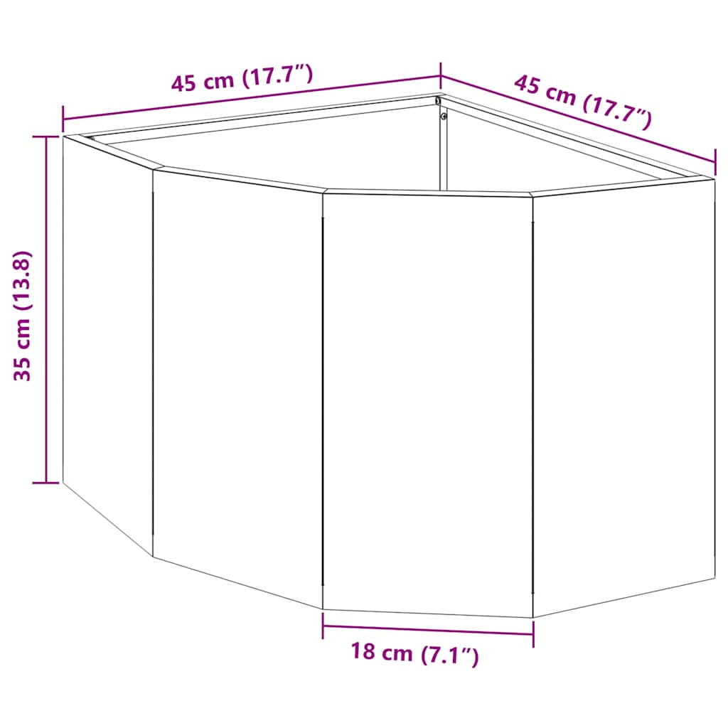 Vaso d'angolo Ruggine 45 x 45 x 35 cm acciaio corten