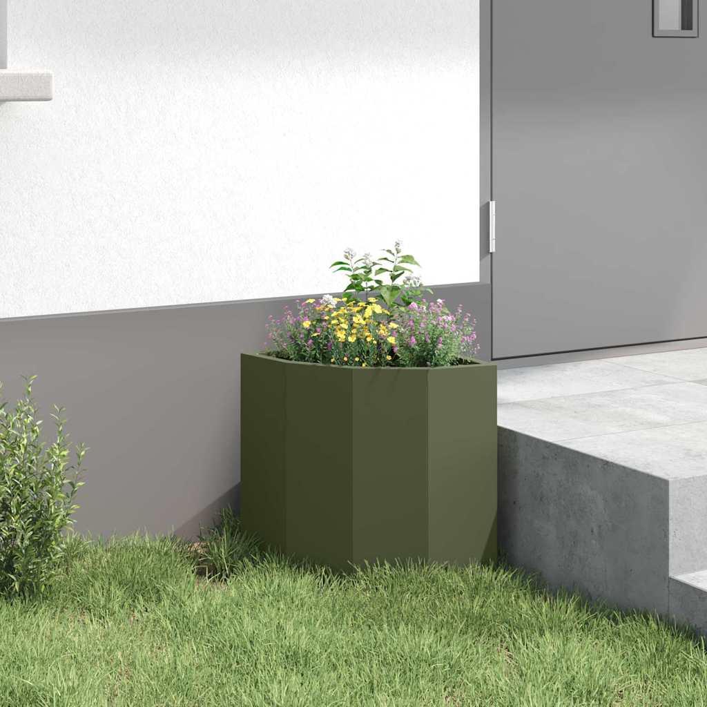 Vaso d'angolo Verde oliva 30 x 30 x 35 cm Acciaio