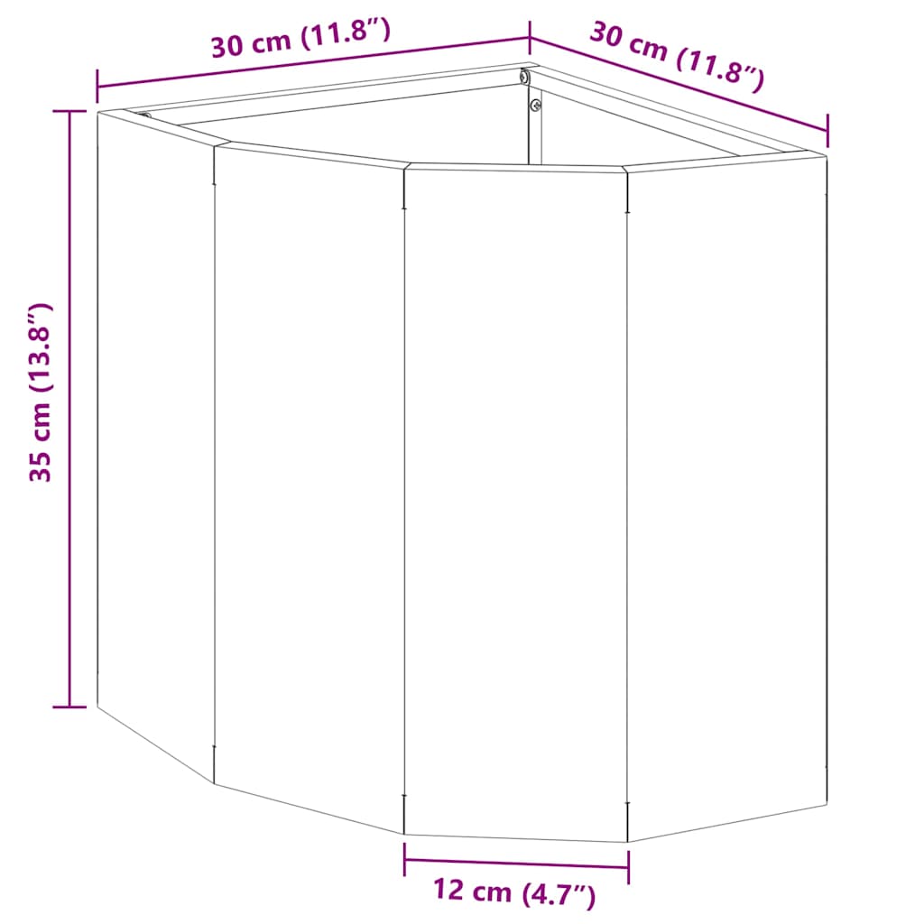 Vaso d'angolo Ruggine 30 x 30 x 35 cm acciaio corten