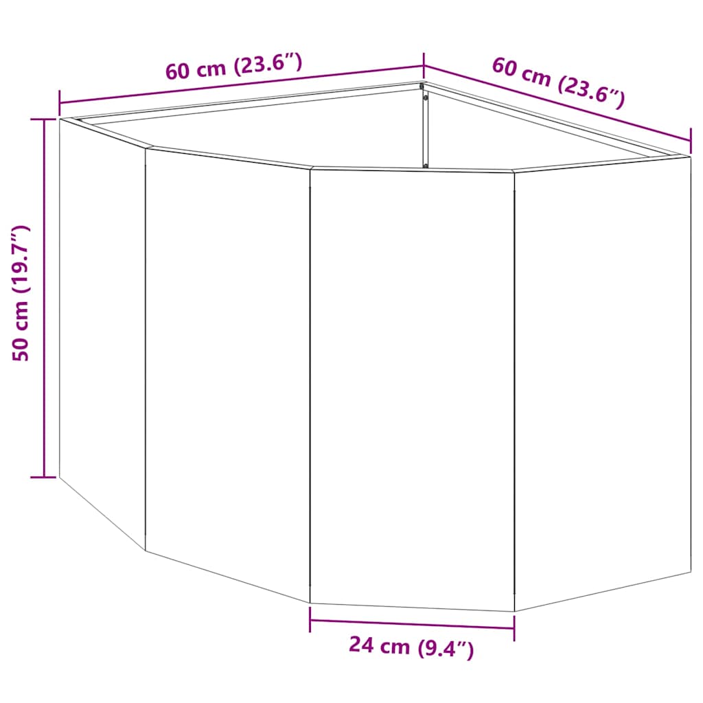 Vaso d'angolo Ruggine 60 x 60 x 50 cm acciaio corten