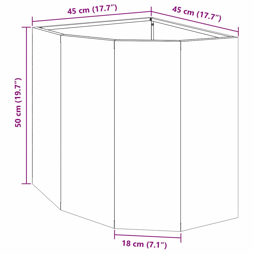 Vaso d'angolo Ruggine 45 x 45 x 50 cm acciaio corten