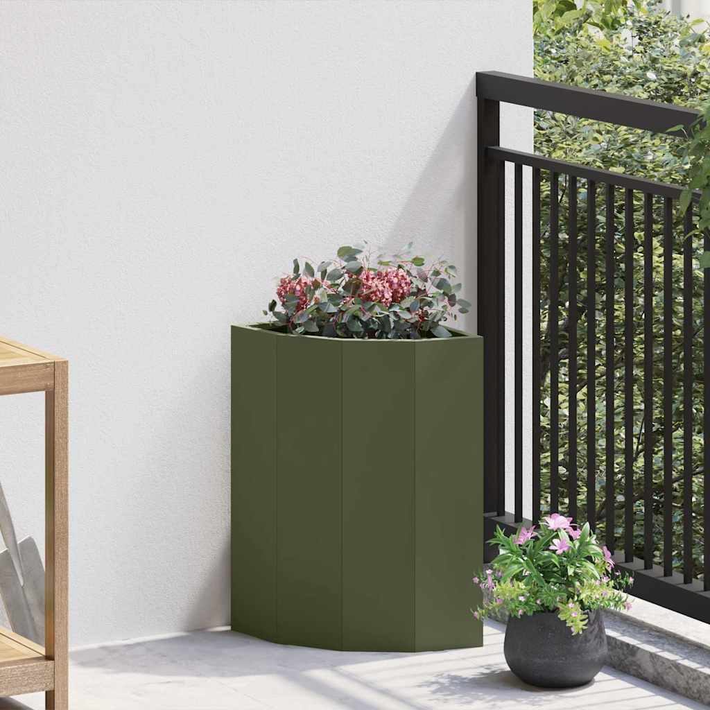 Vaso d'angolo Verde oliva 30 x 30 x 50 cm Acciaio