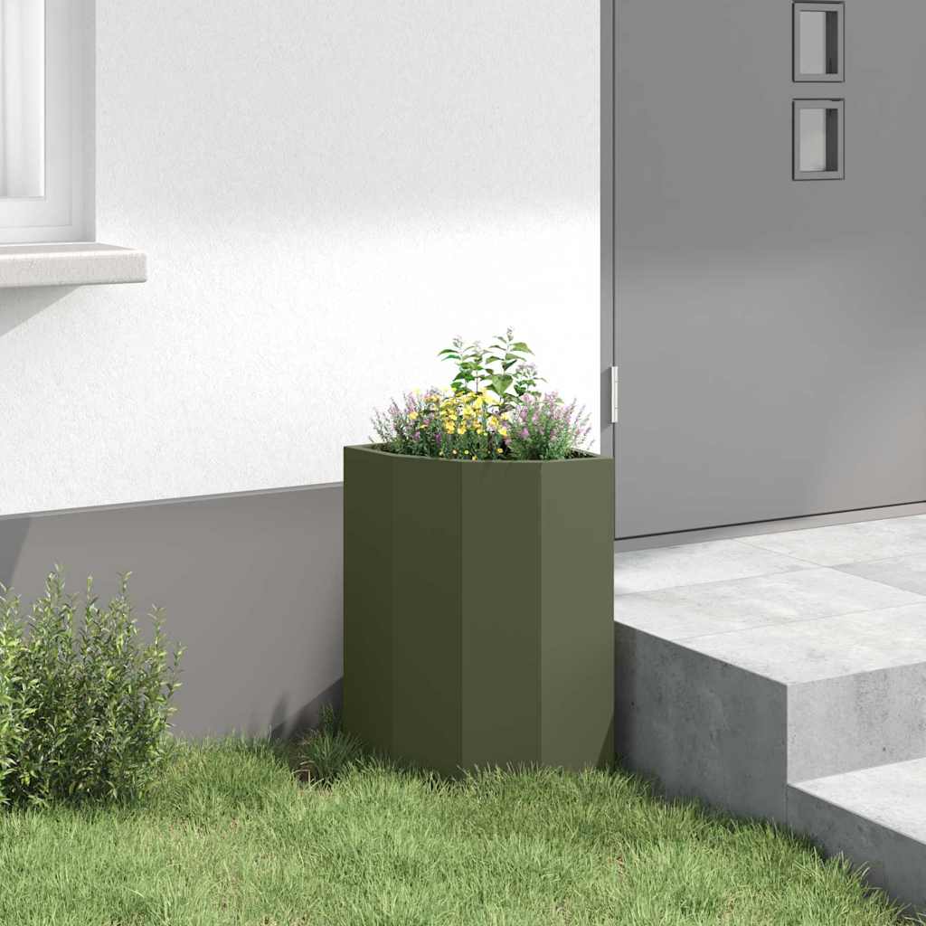 Vaso d'angolo Verde oliva 30 x 30 x 50 cm Acciaio