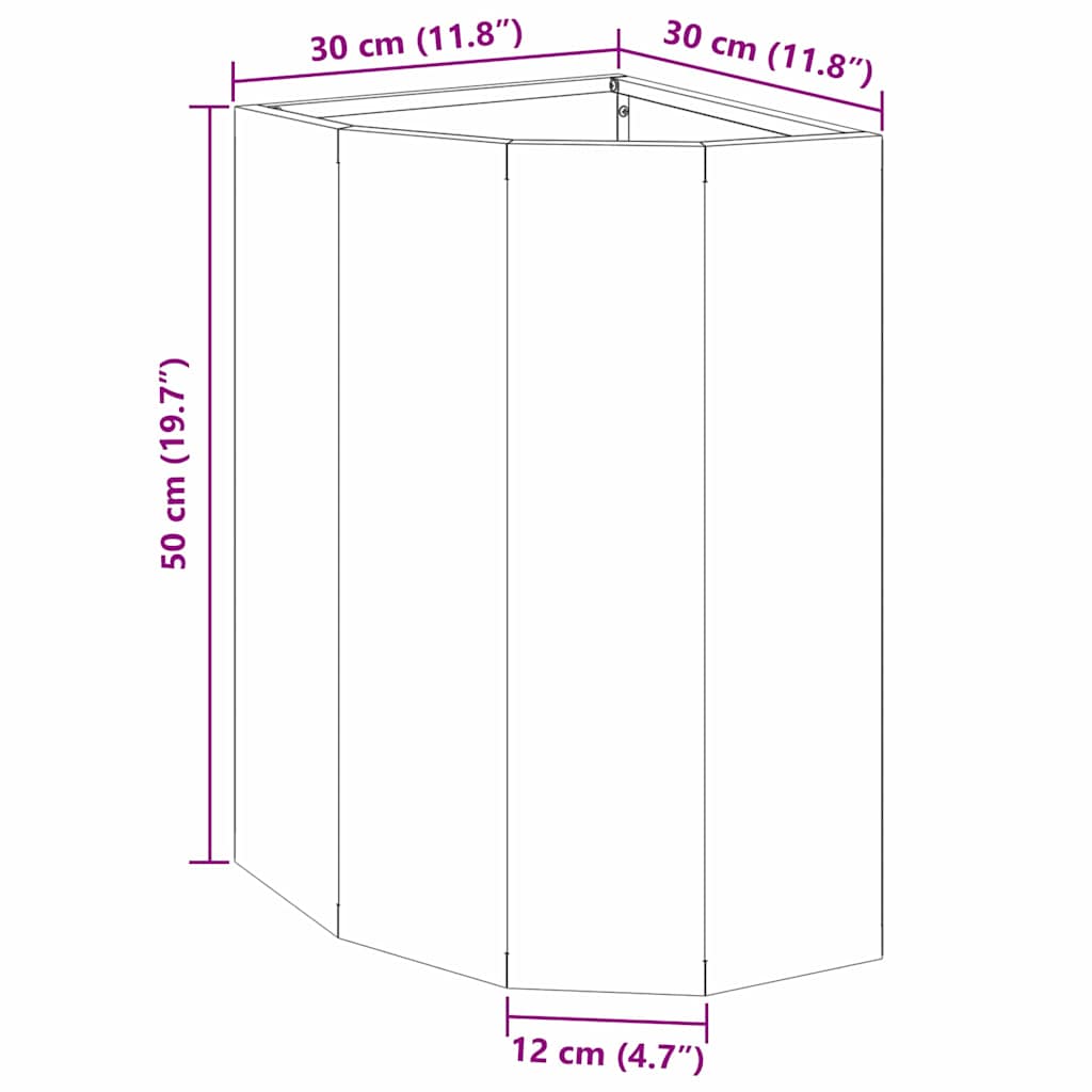 Vaso d'angolo Ruggine 30 x 30 x 50 cm acciaio corten
