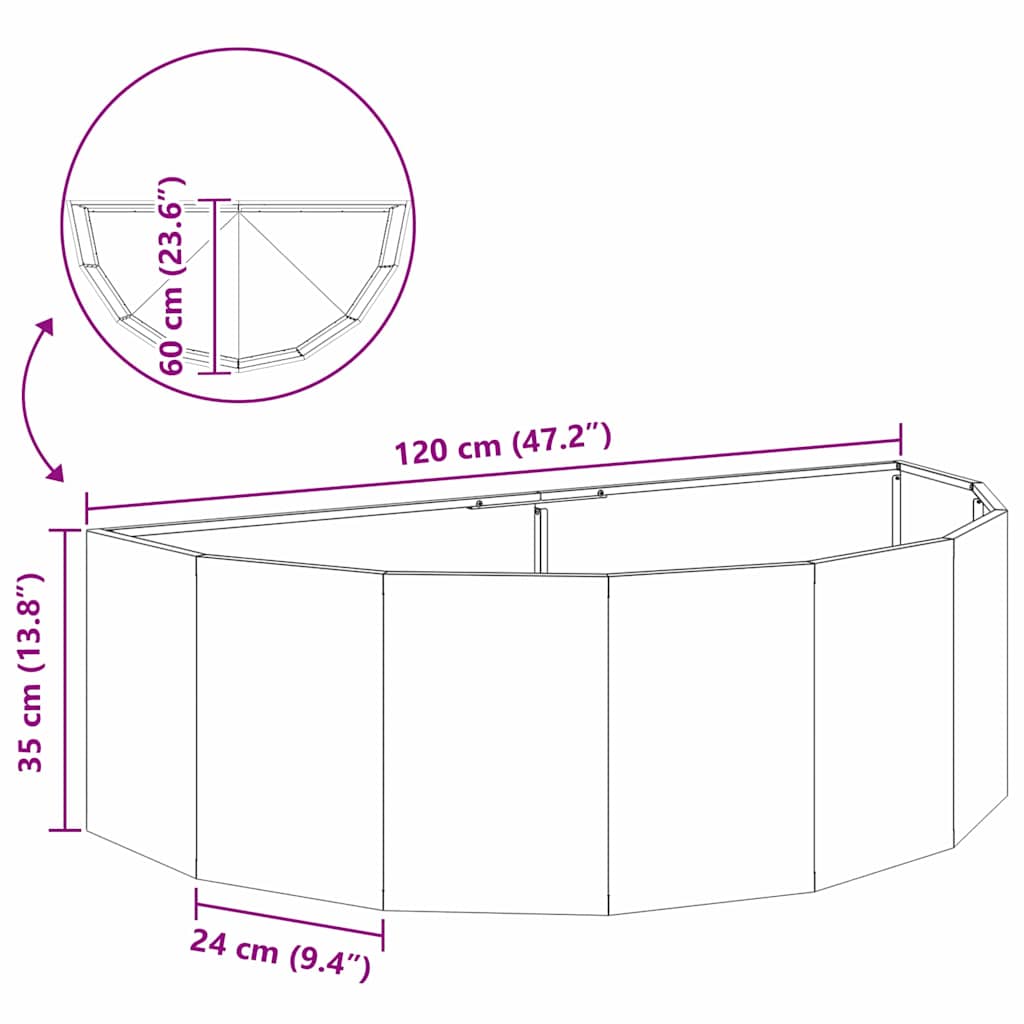 Fioriera Ruggine 120 x 60 x 35 cm
