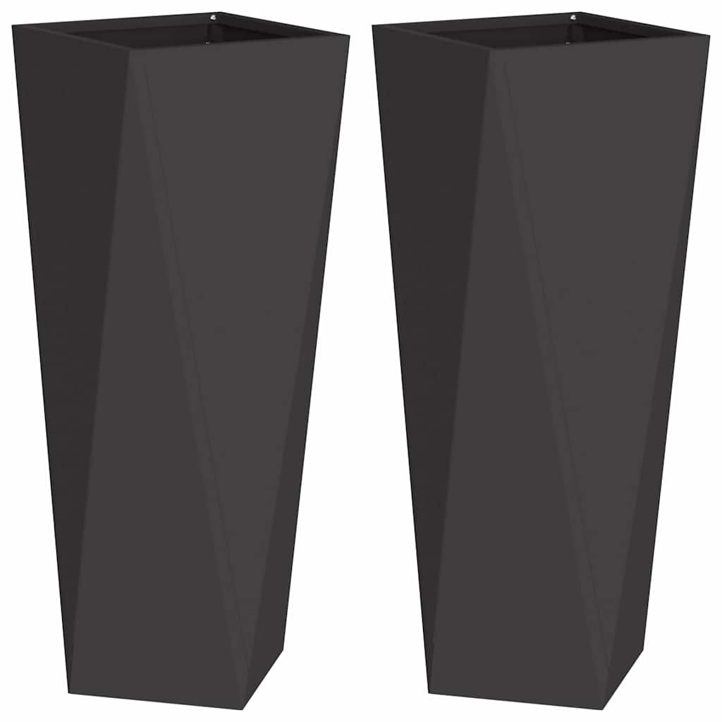 Fioriera 2 pz Nero 30 x 30 x 75 cm Acciaio