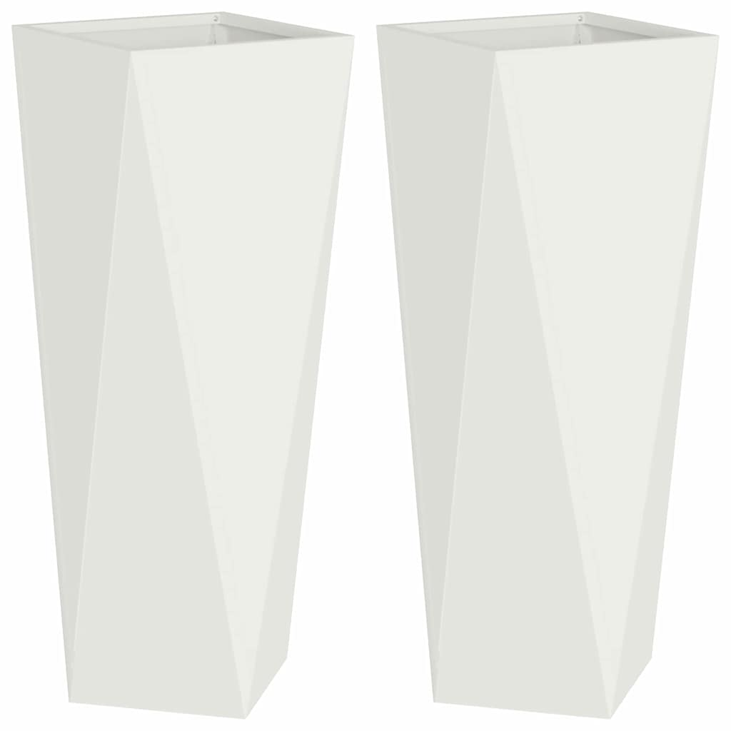 Fioriera 2 pz Bianco 30 x 30 x 75 cm Acciaio