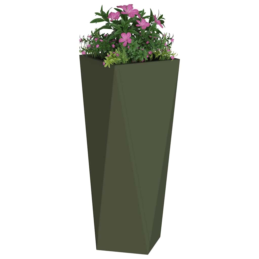 Fioriera 2 pz Verde oliva 30 x 30 x 75 cm Acciaio