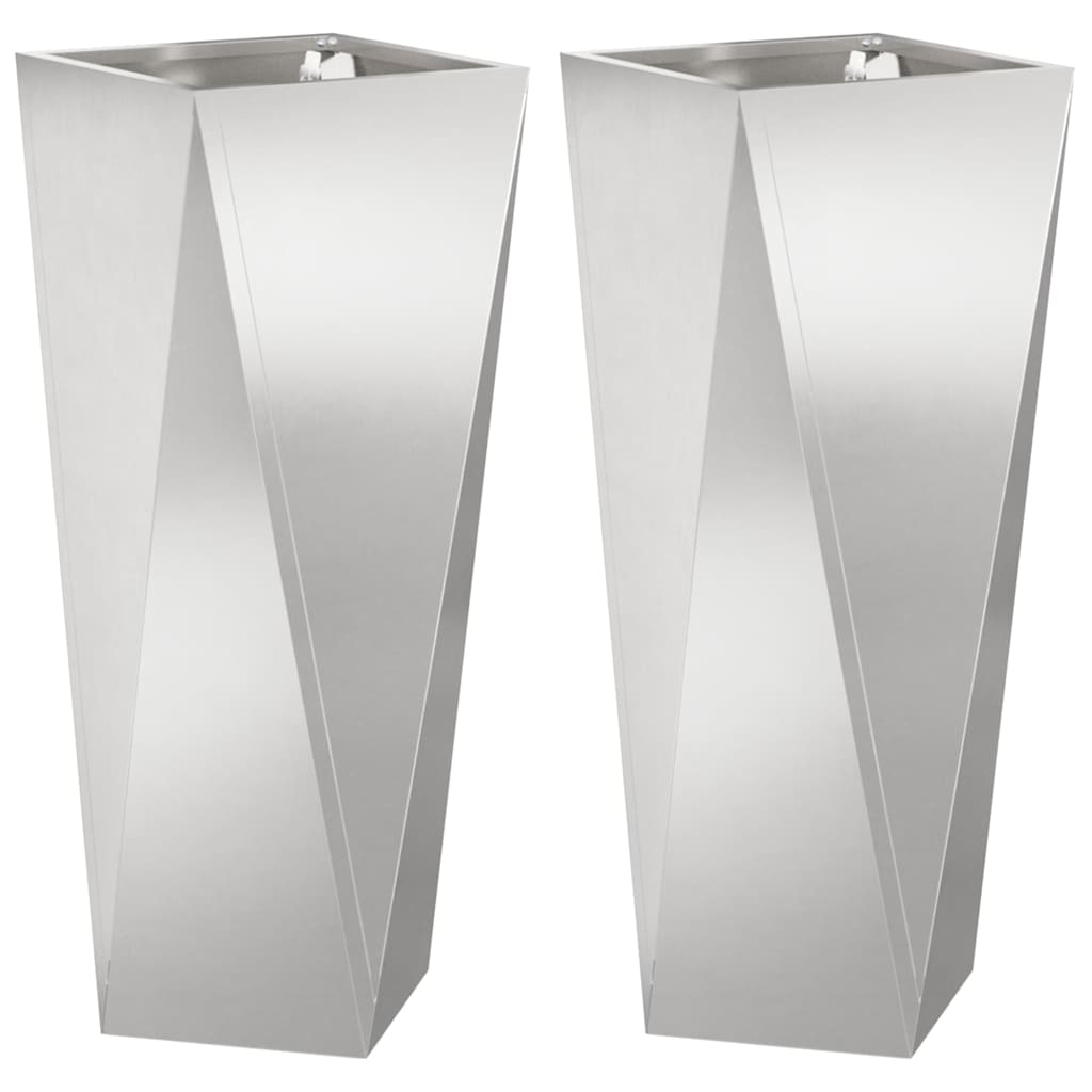 Fioriera 2 pz Argento 30 x 30 x 75 cm Acciaio inossidabile