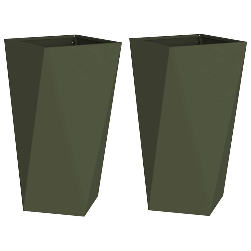 Fioriera 2 pz Verde oliva 40 x 40 x 75 cm Acciaio