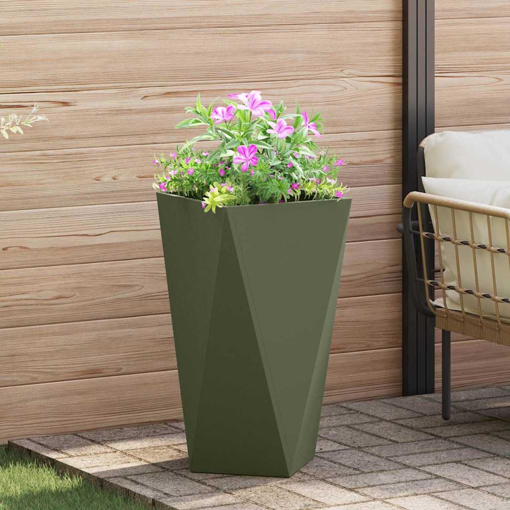 Fioriera 2 pz Verde oliva 40 x 40 x 75 cm Acciaio