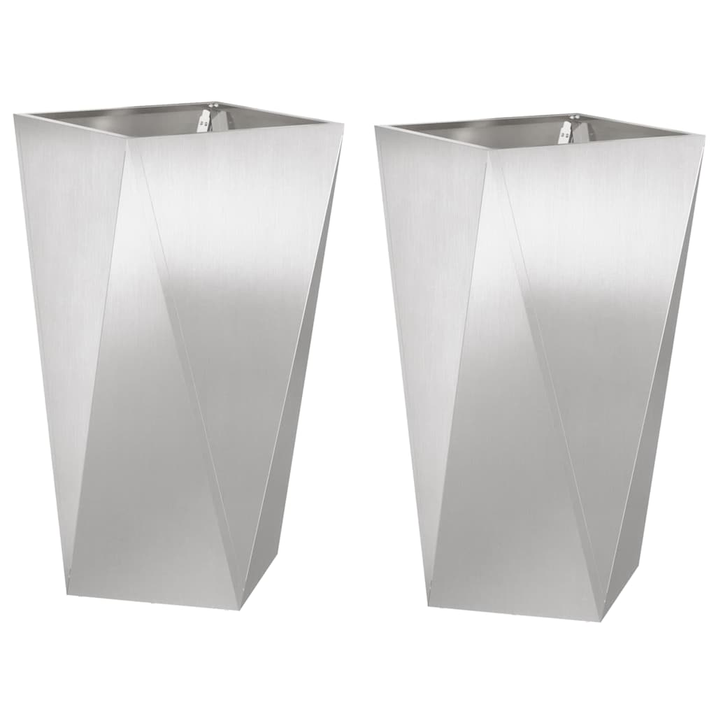 Fioriera 2 pz Argento 40 x 40 x 75 cm Acciaio inossidabile