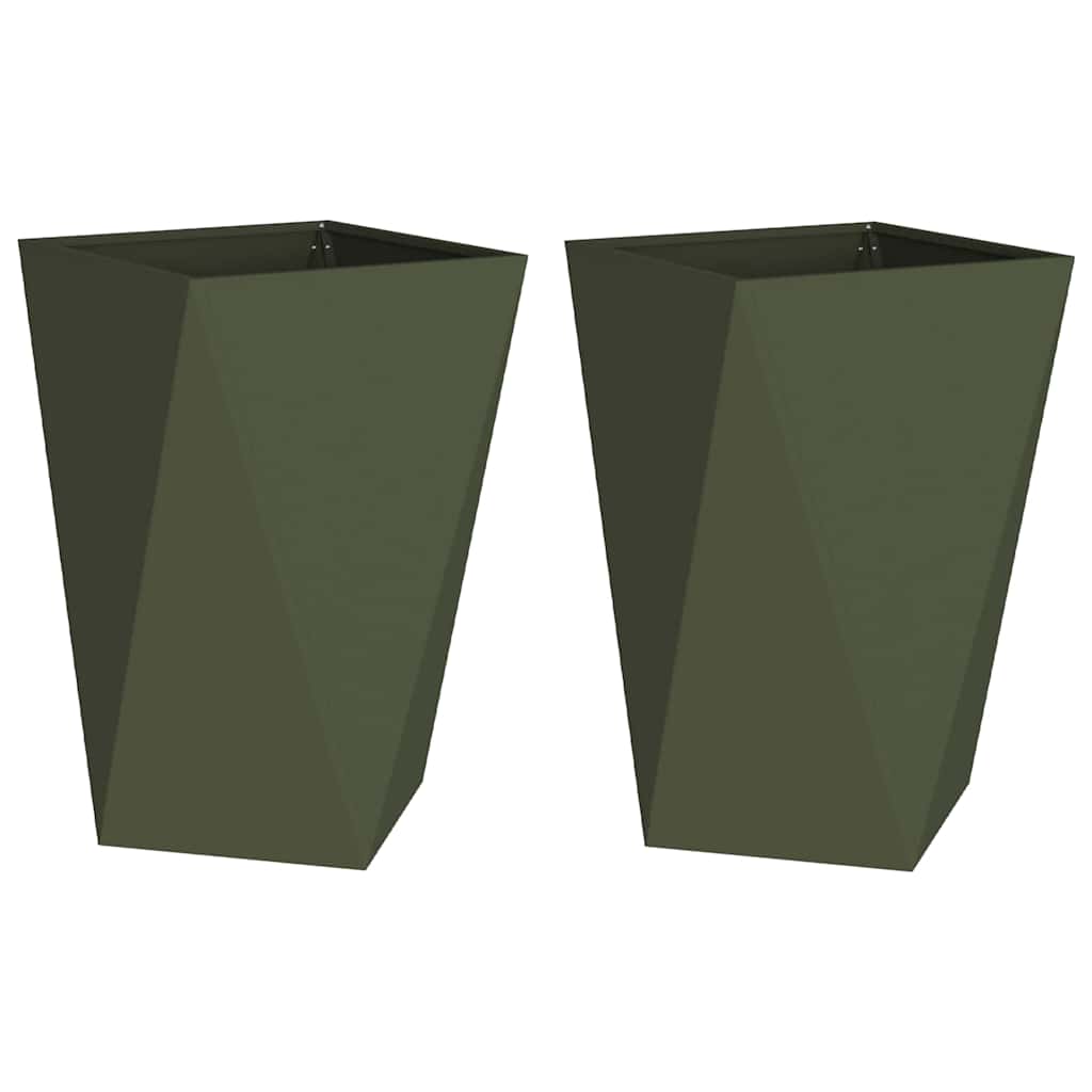 Fioriera 2 pz Verde oliva 50 x 50 x 75 cm Acciaio