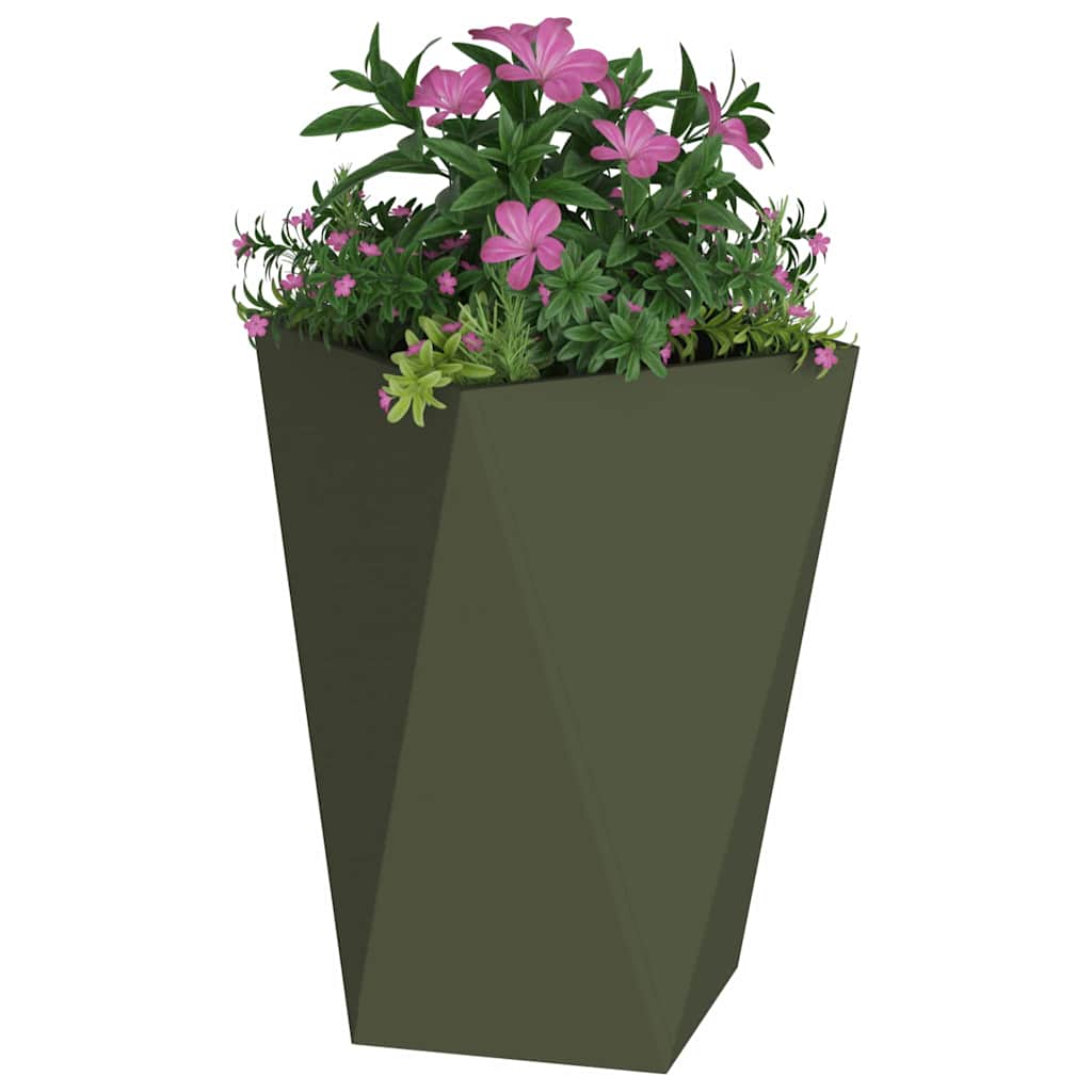 Fioriera 2 pz Verde oliva 50 x 50 x 75 cm Acciaio