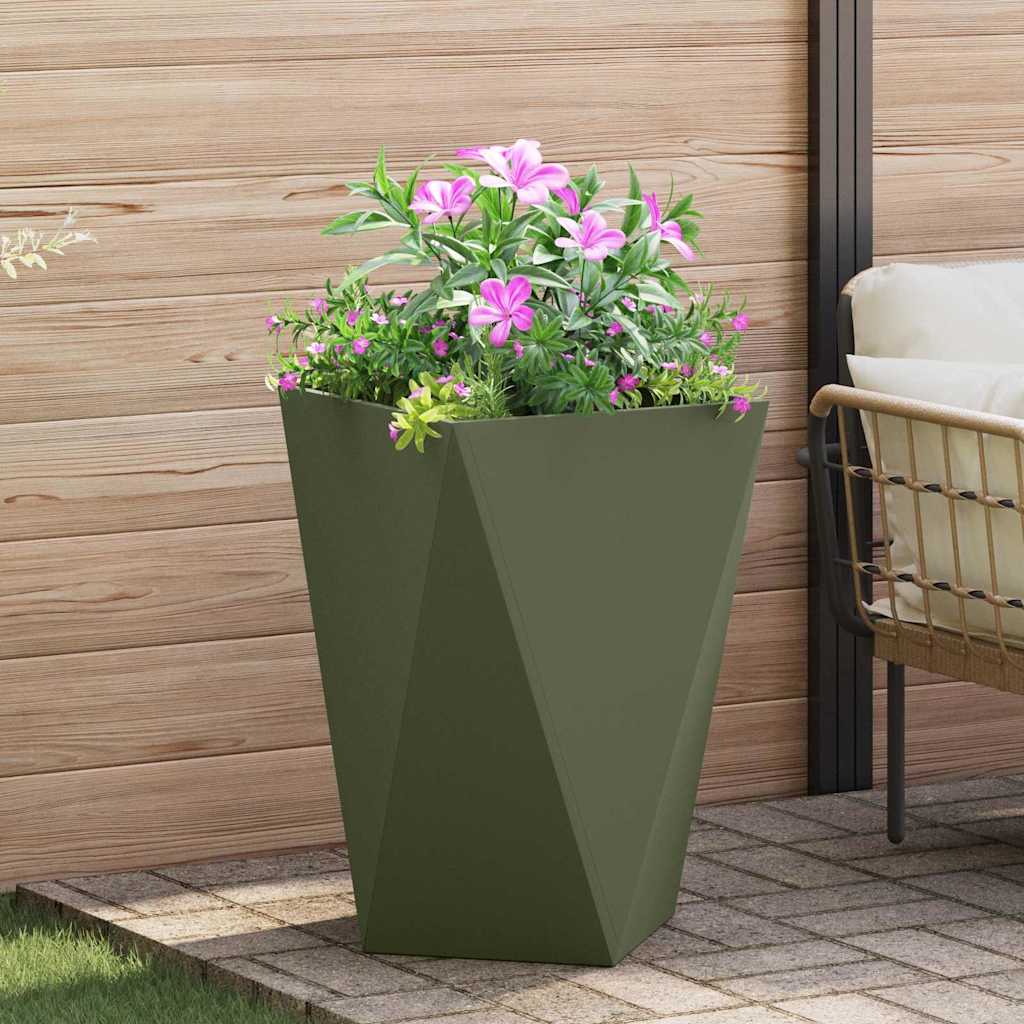 Fioriera 2 pz Verde oliva 50 x 50 x 75 cm Acciaio