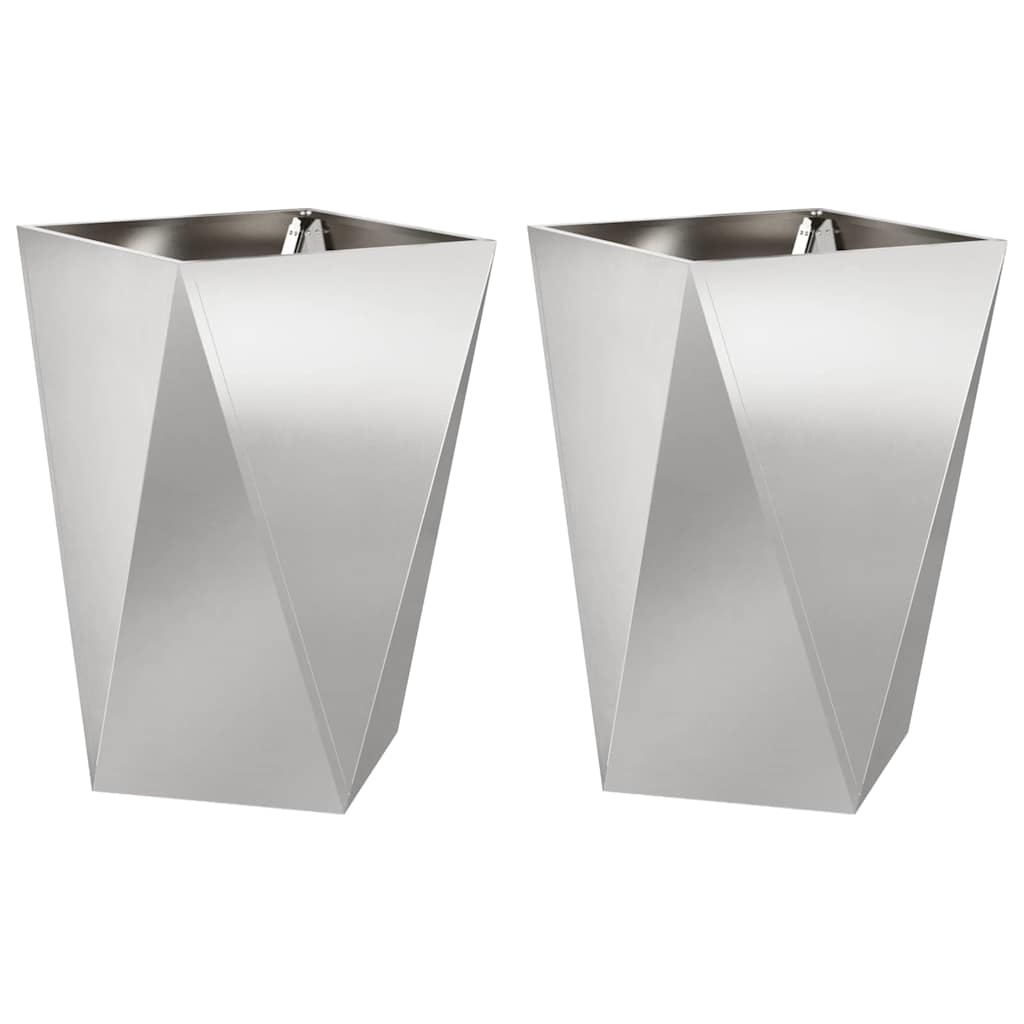 Fioriera 2 pz Argento 50 x 50 x 75 cm Acciaio inossidabile