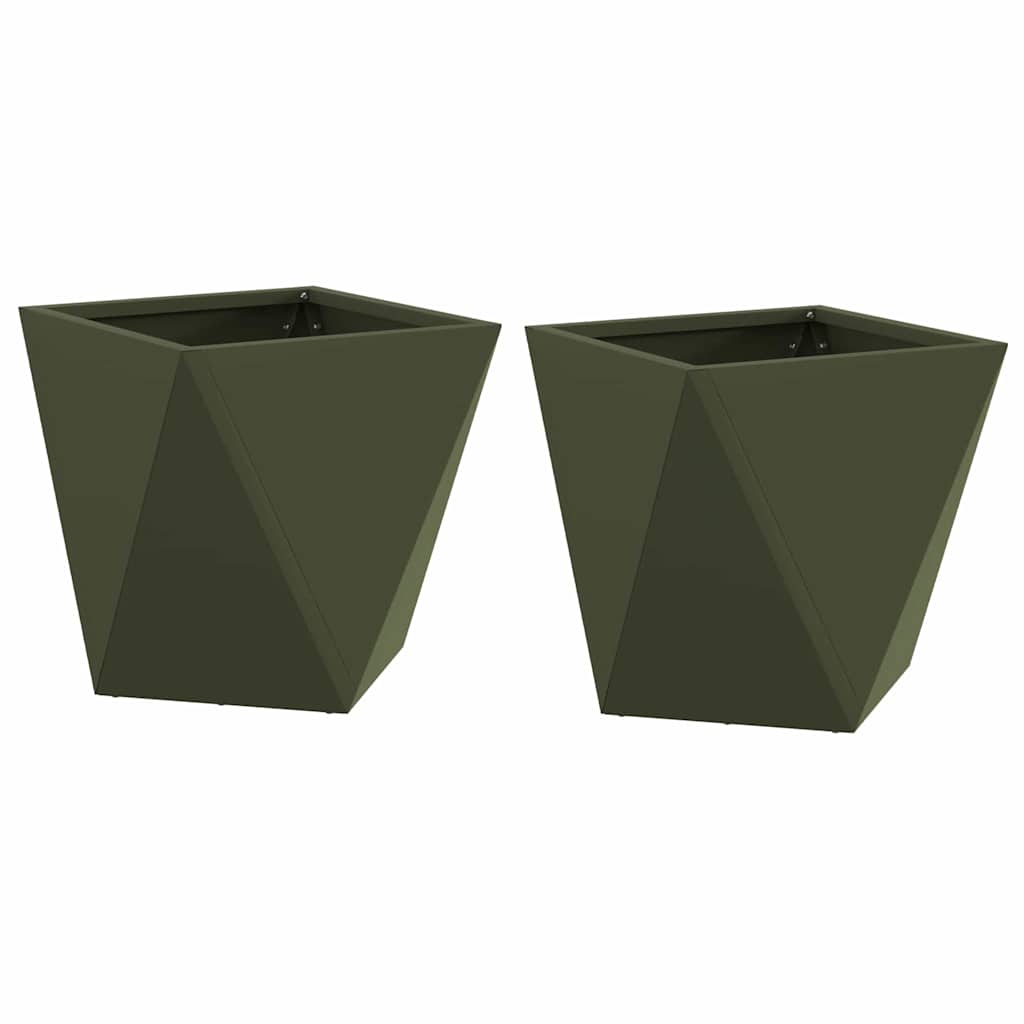Fioriera 2 pz Verde oliva 30 x 30 x 30 cm Acciaio
