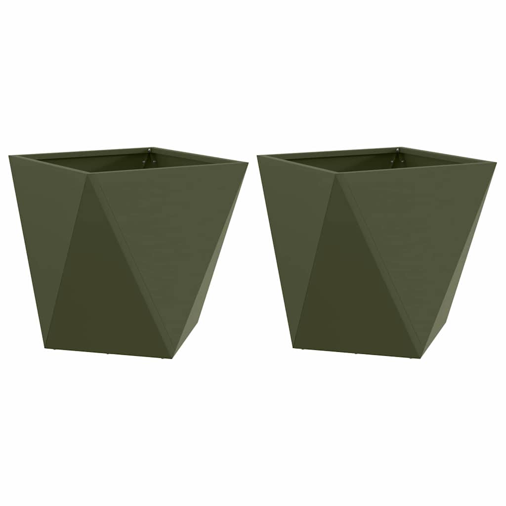 Fioriera 2 pz Verde oliva 50 x 50 x 50 cm Acciaio
