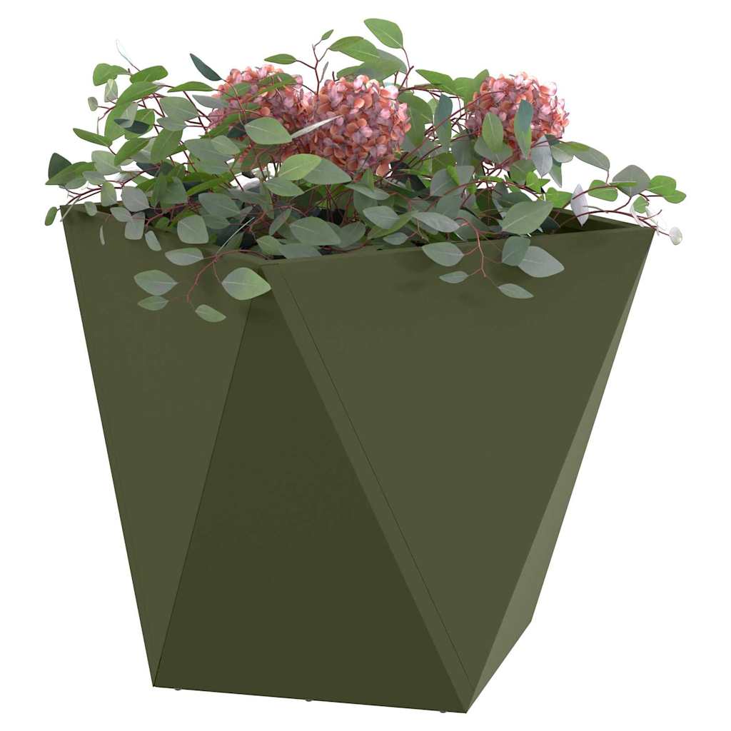 Fioriera 2 pz Verde oliva 50 x 50 x 50 cm Acciaio