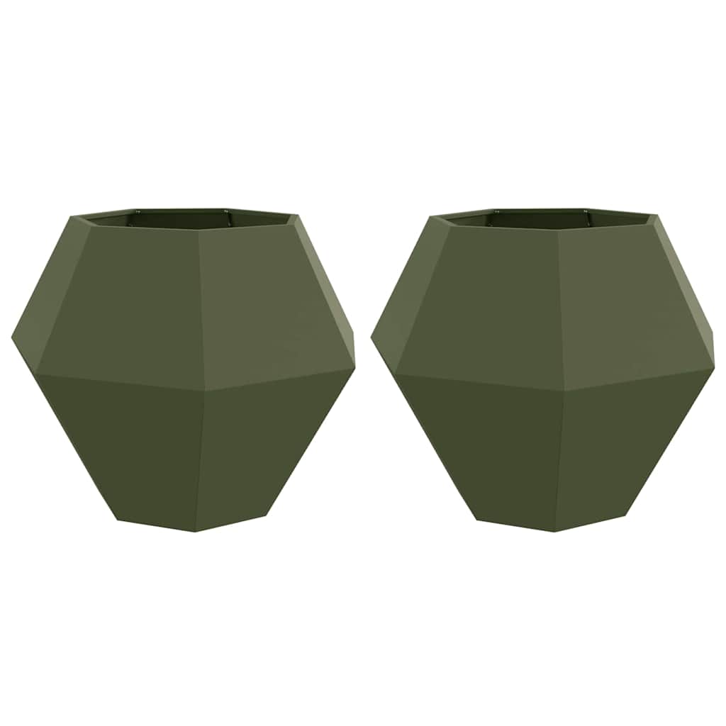 Fioriera 2 pz Verde Oliva 100 x 100 x 80 cm Acciaio