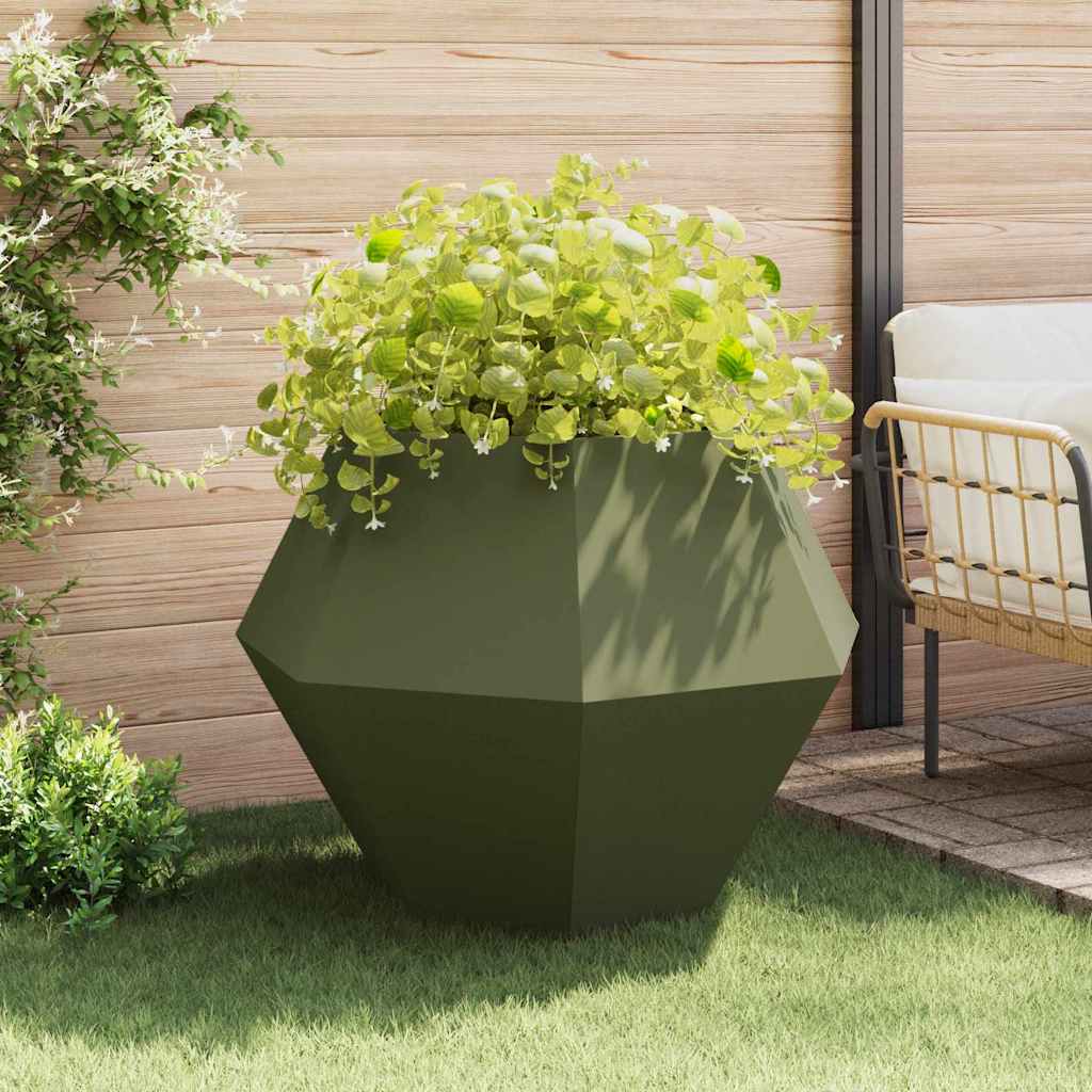 Fioriera 2 pz Verde Oliva 100 x 100 x 80 cm Acciaio