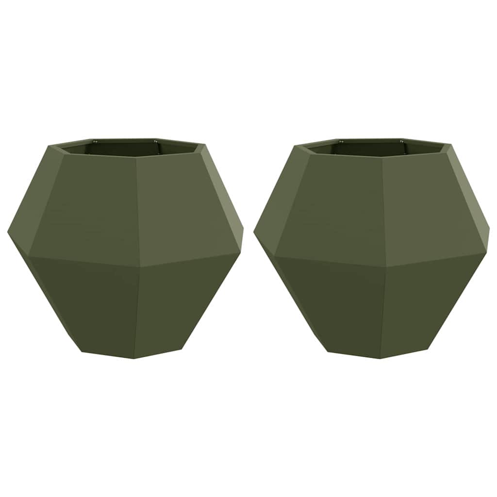 Fioriera 2 pz Verde Oliva 75 x 75 x 60 cm Acciaio