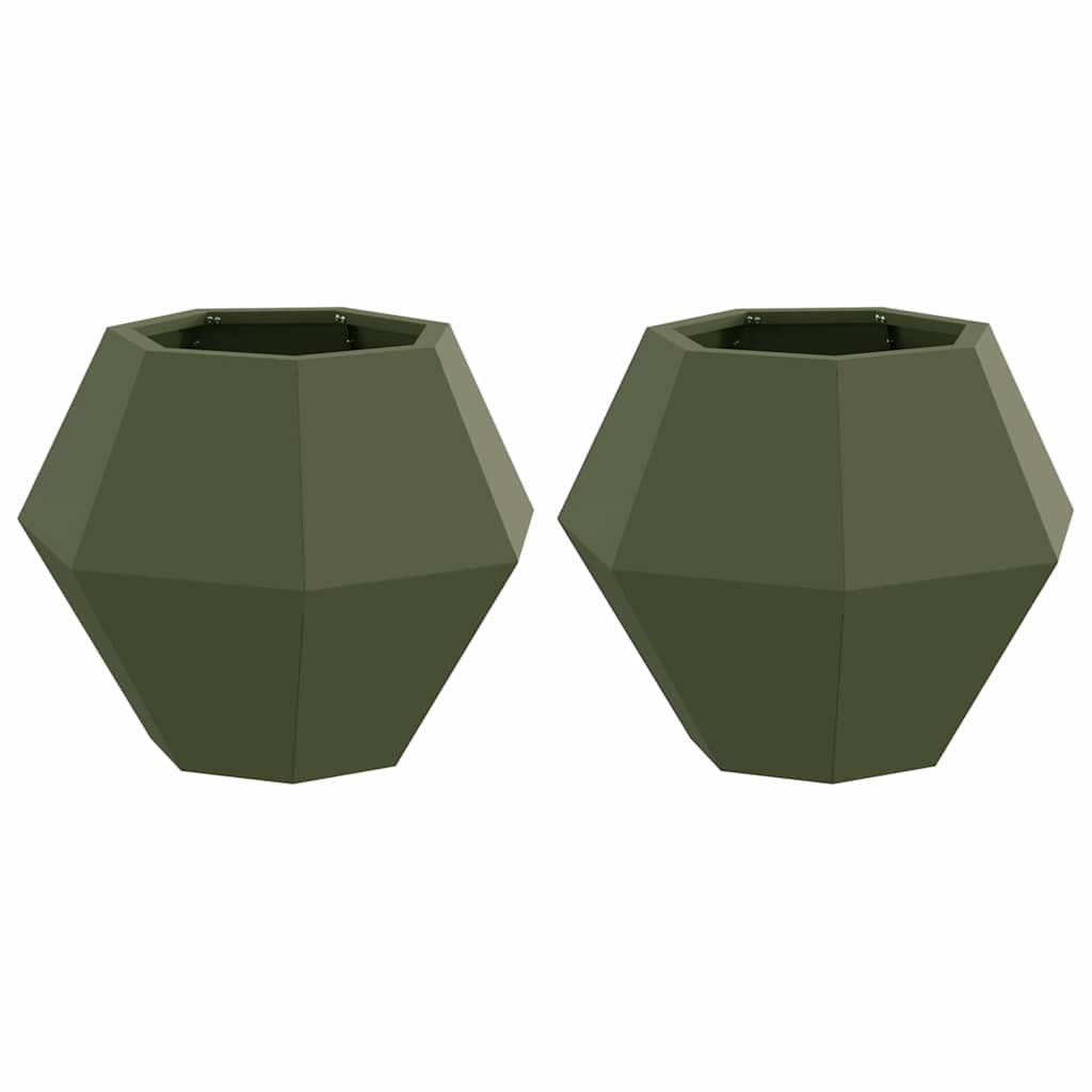 Fioriera 2 pz Verde Oliva 50 x 50 x 40 cm Acciaio