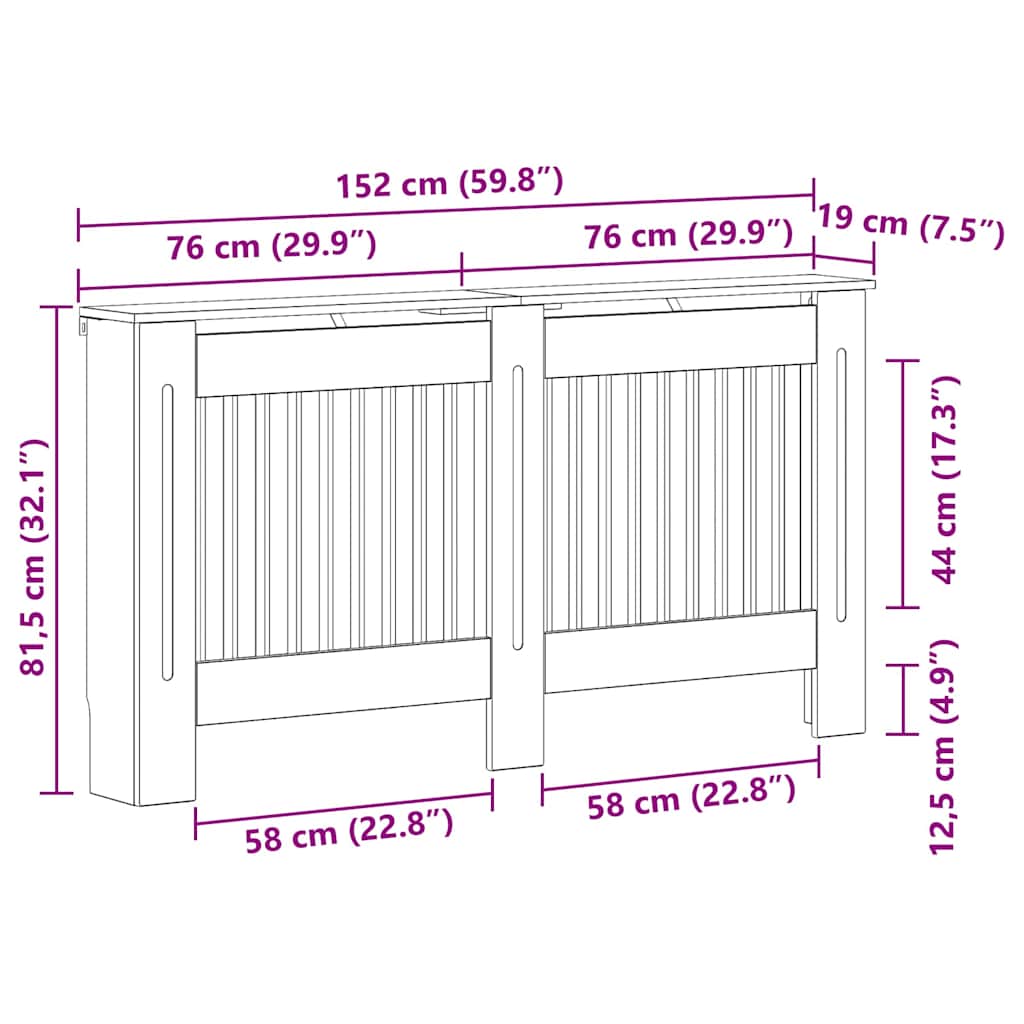 Copertura per radiatori Grigio Cemento 152 x 19 x 81,5 cm