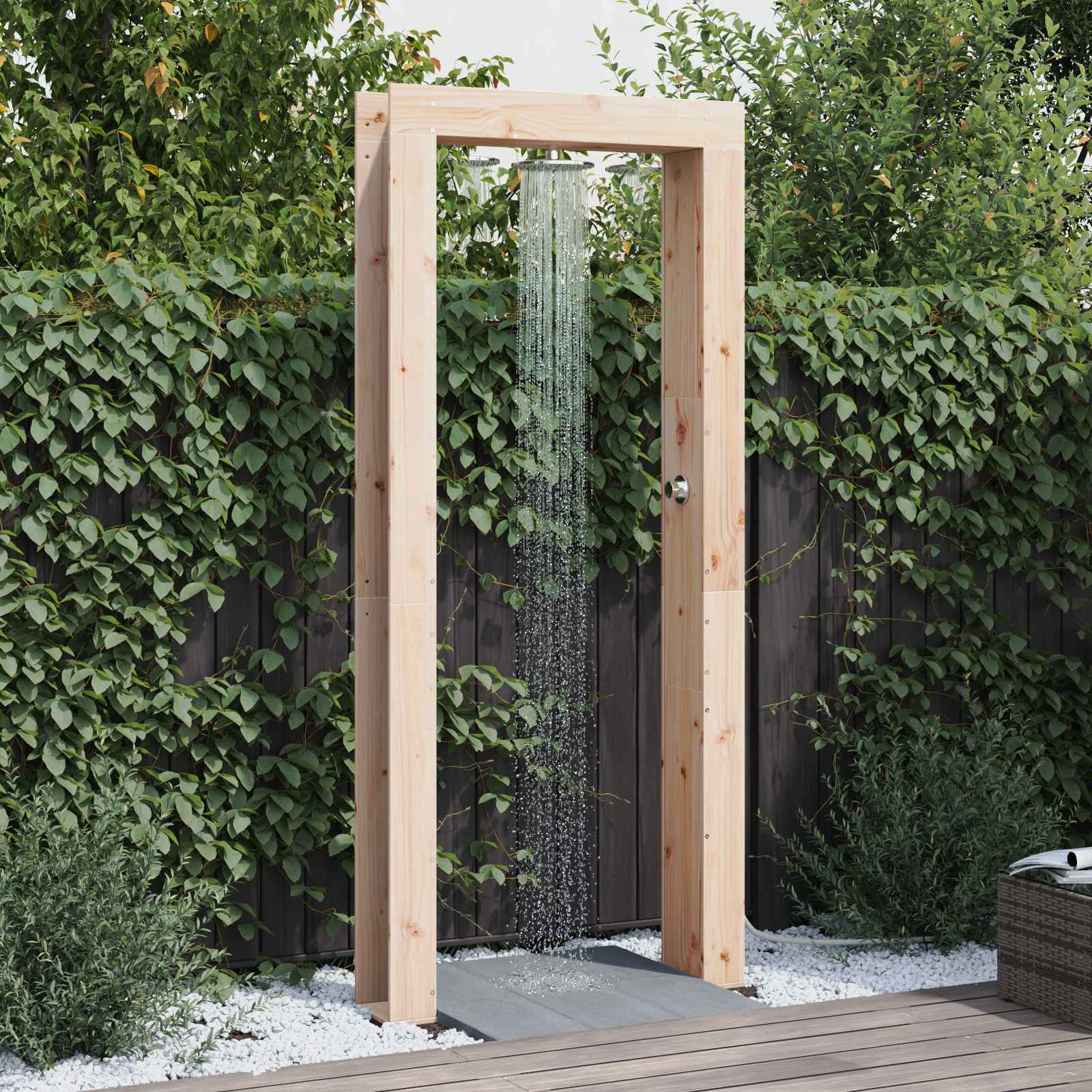 Doccia da esterno 226 cm Legno massello di pino e acciaio inox