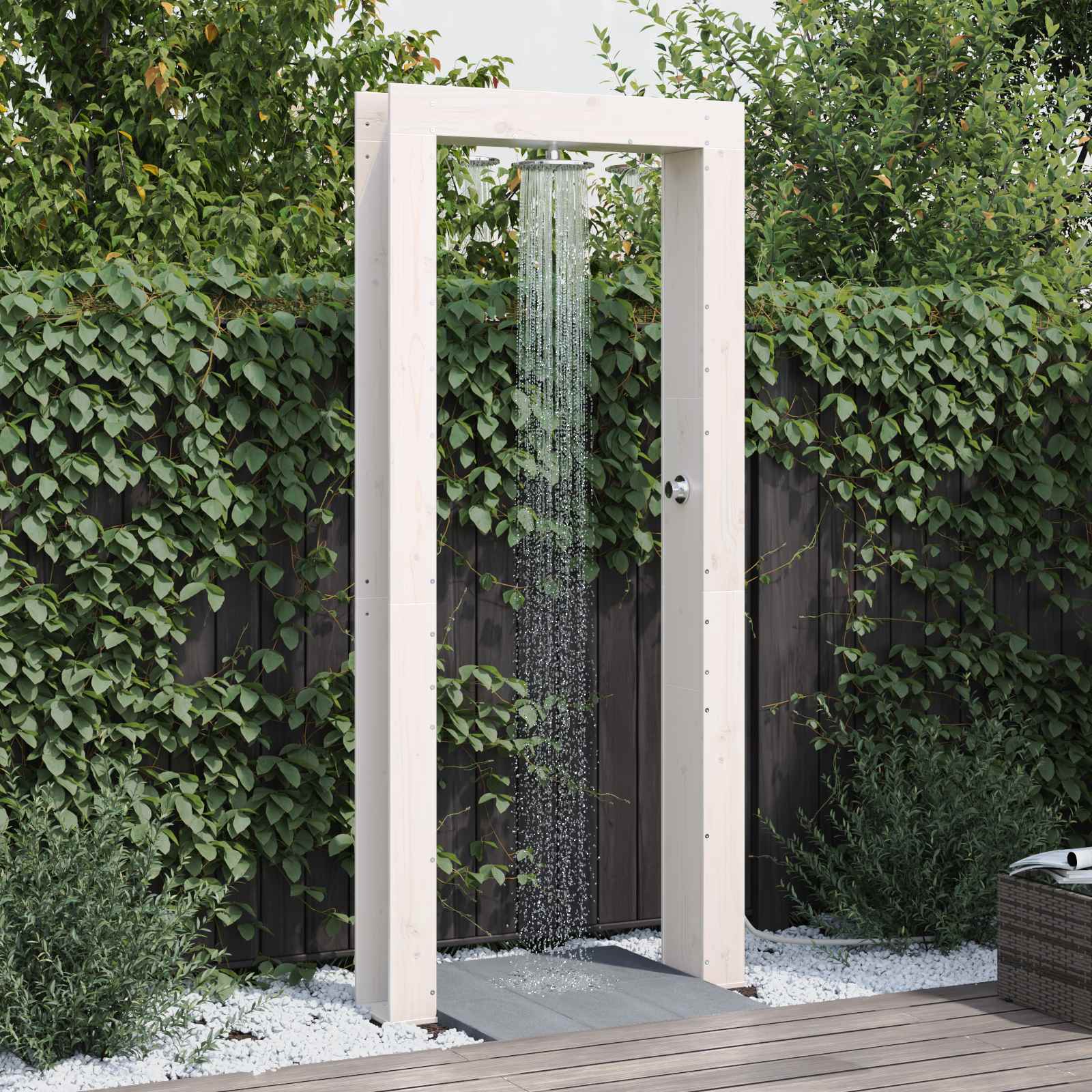 Doccia da esterno 226 cm Legno massello di pino e acciaio inox