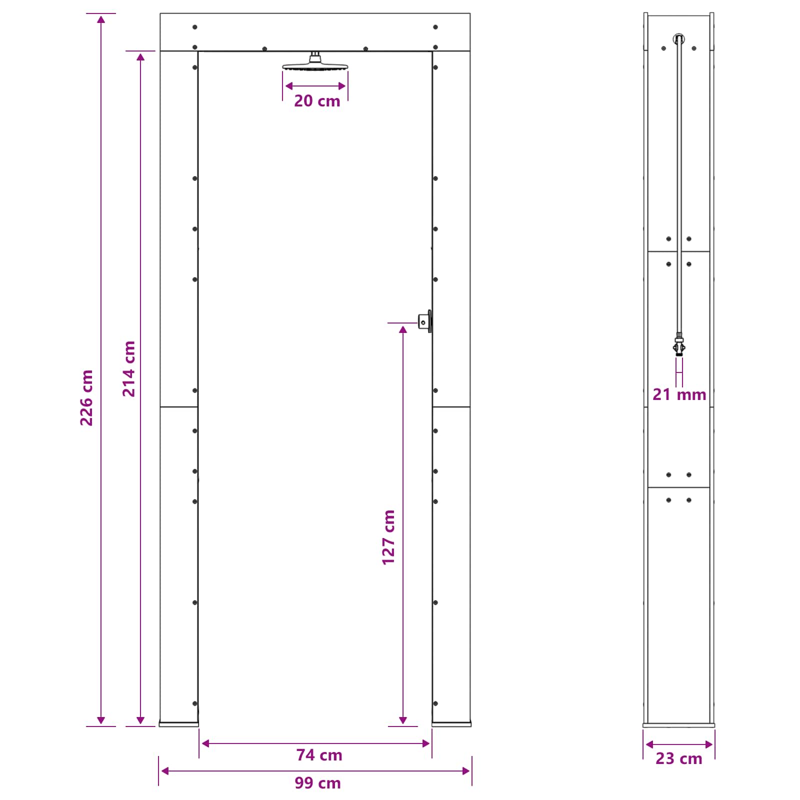 Doccia da esterno 226 cm Legno massello di pino e acciaio inox