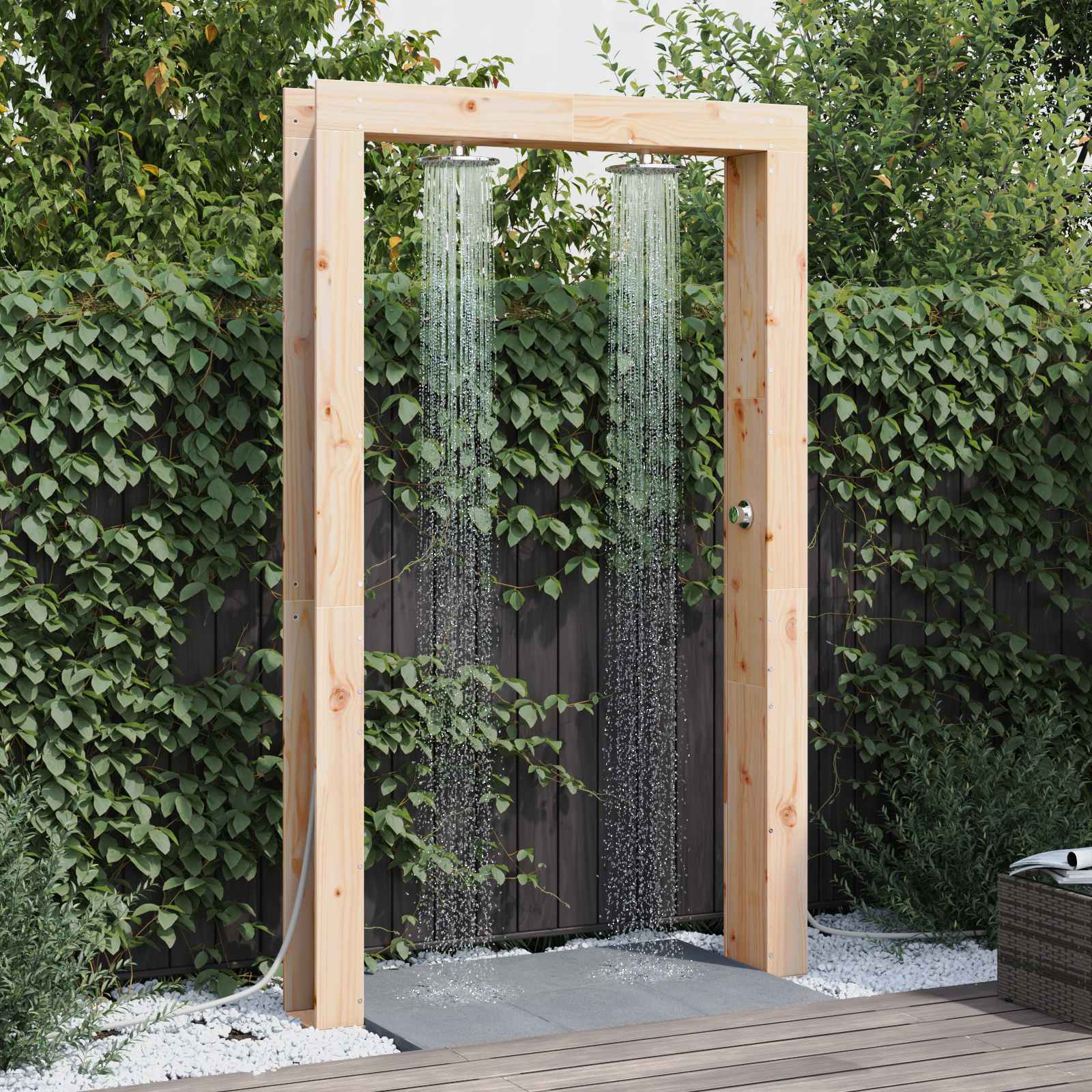 Doccia da esterno 226 cm Legno massello di pino e acciaio inox