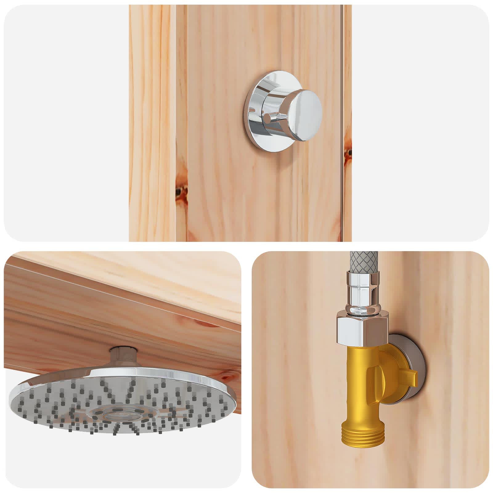 Doccia da esterno 226 cm Legno massello di pino e acciaio inox