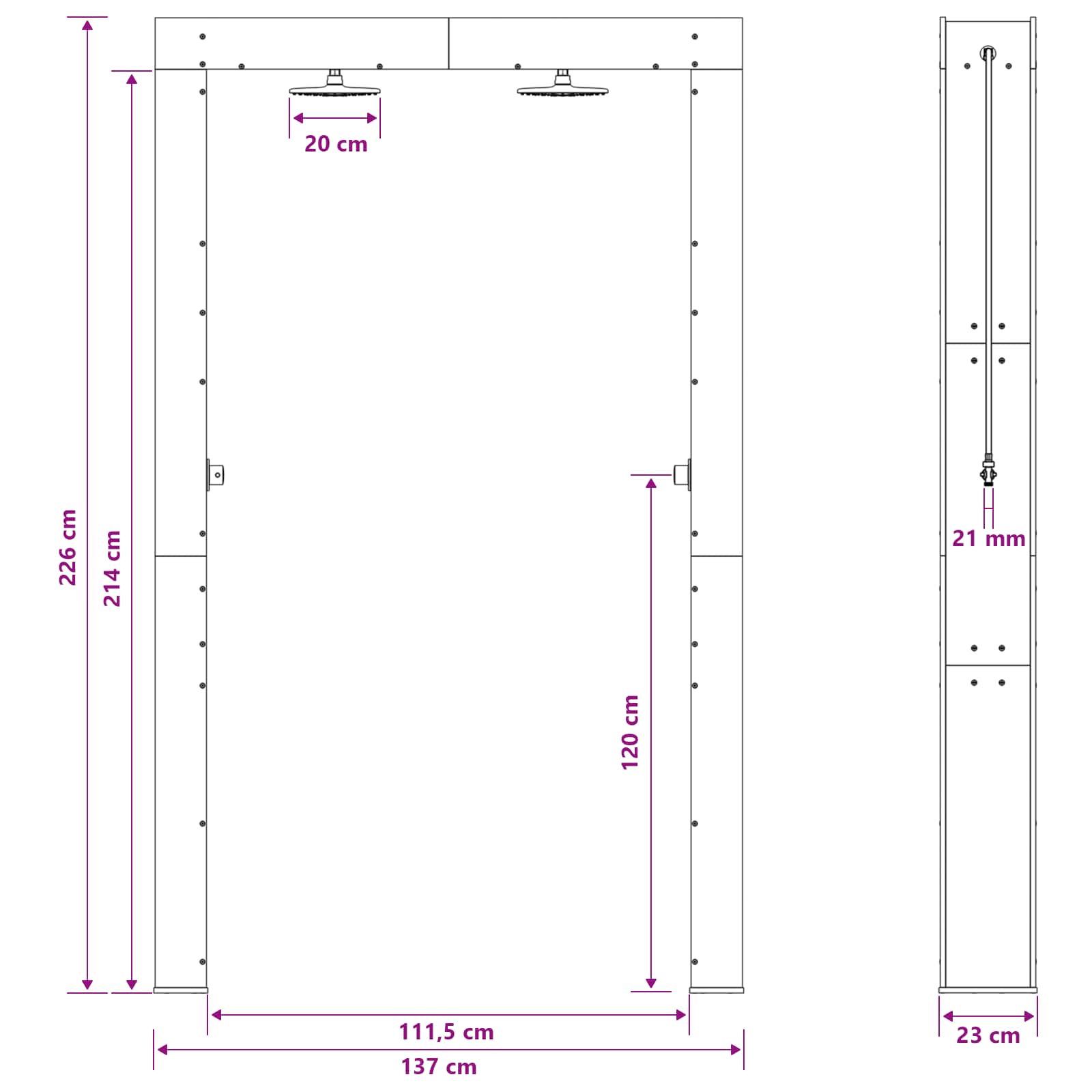 Doccia da esterno 226 cm Legno massello di pino e acciaio inox