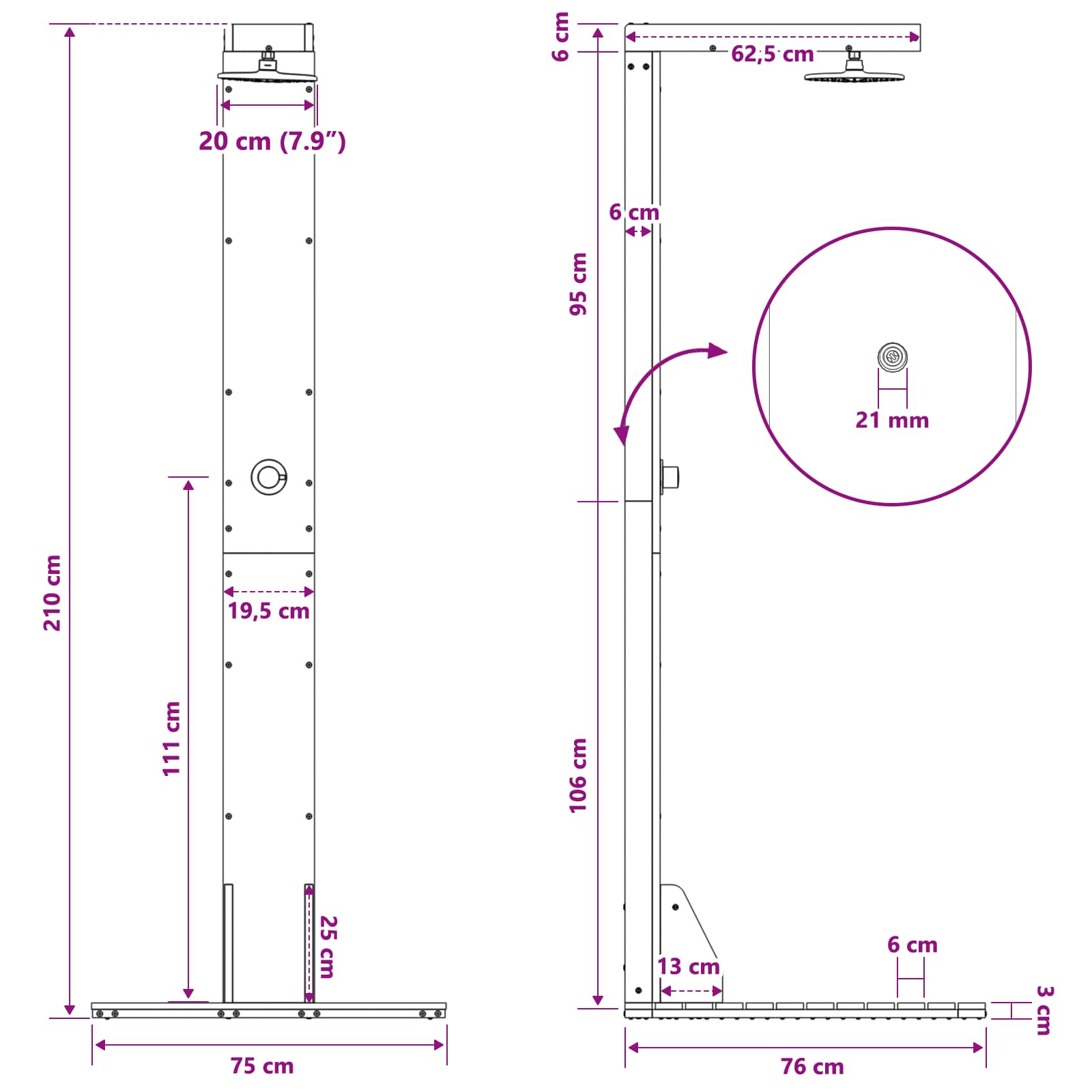 Doccia da esterno 210 cm Naturale