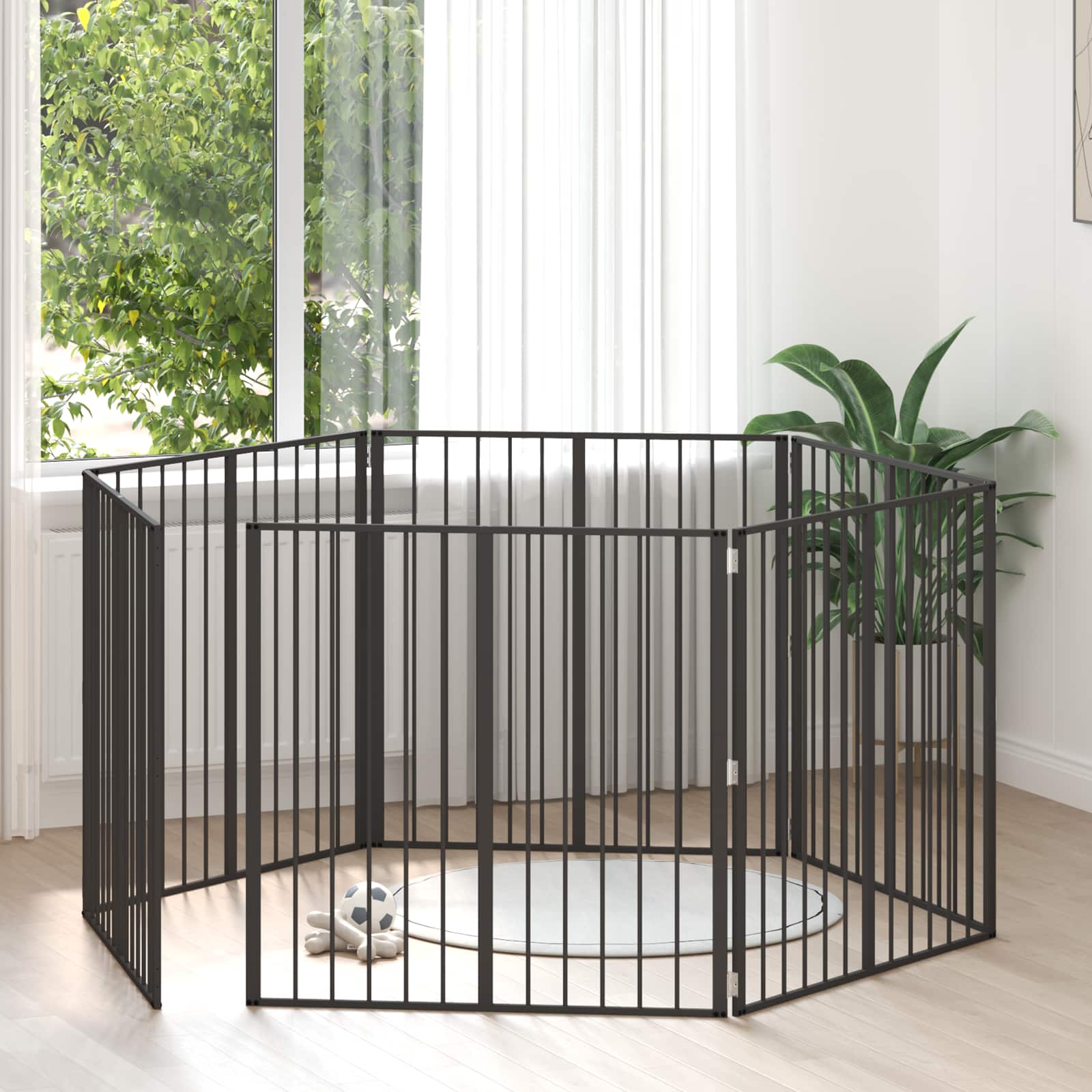 Cancello per cani 6 pz Nero 100 x 100 cm Acciaio zincato