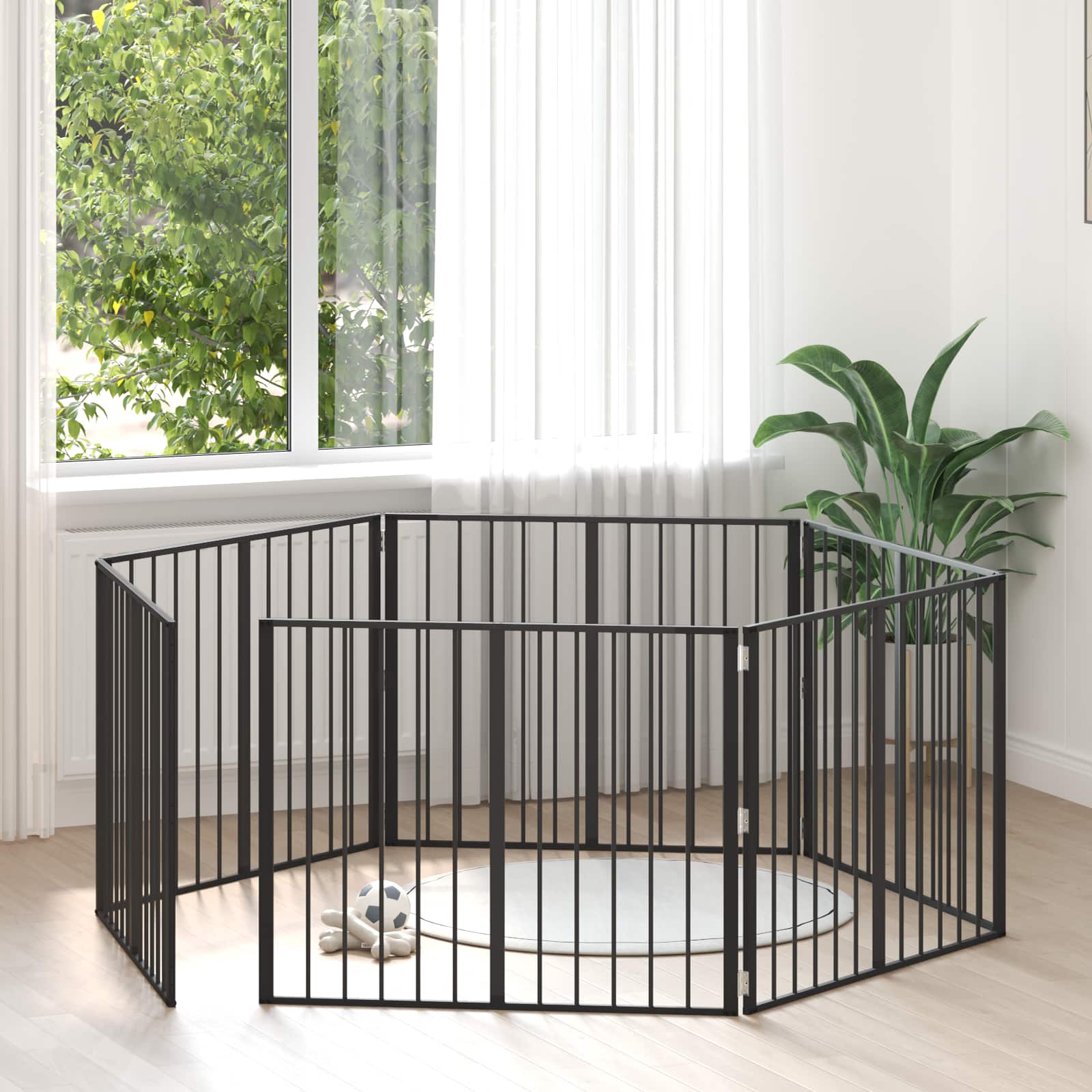 Cancello per cani 6 pz Nero 100 x 80 cm Acciaio zincato
