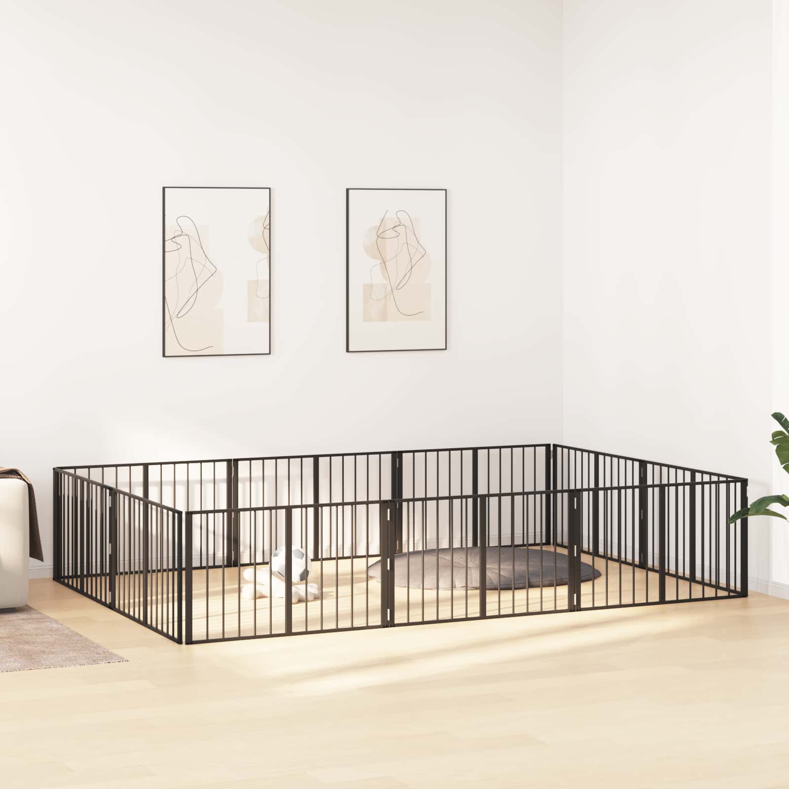 Cancello per cani 10 pz Nero 100 x 60 cm Acciaio zincato