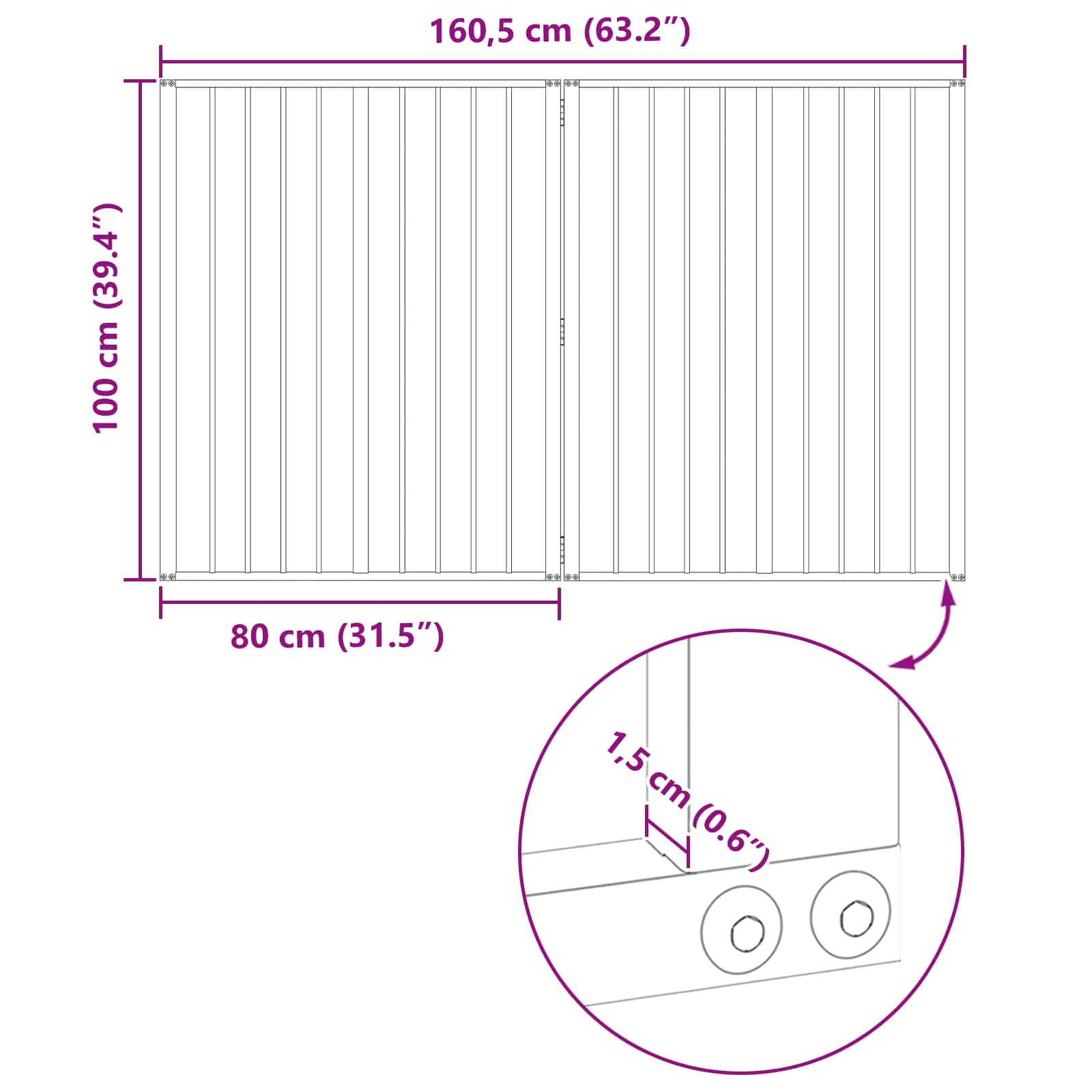 Cancello per cani 2 pz Nero 80 x 100 cm Acciaio zincato