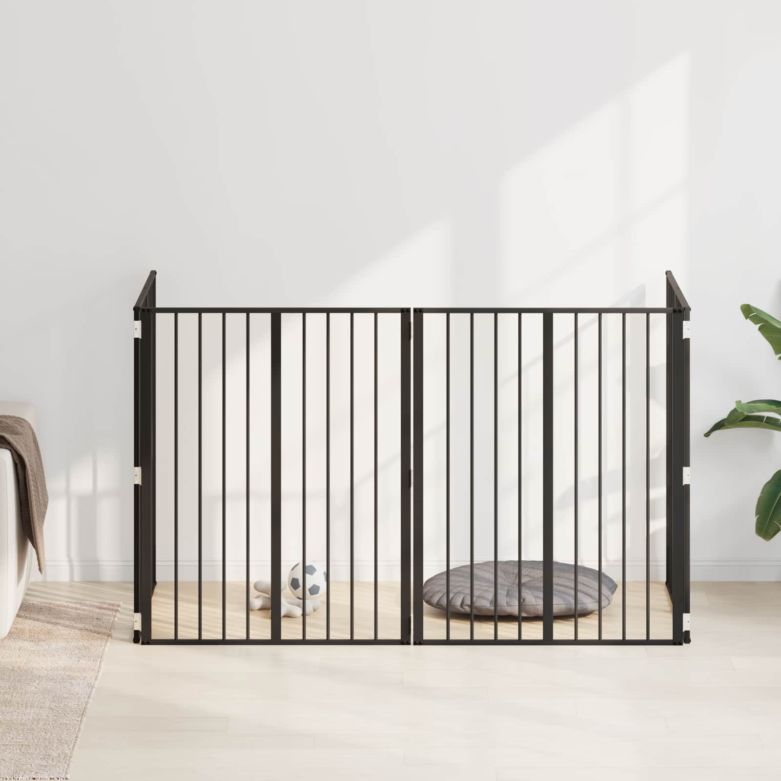 Cancello per cani 4 pz Nero 80 x 100 cm Acciaio zincato